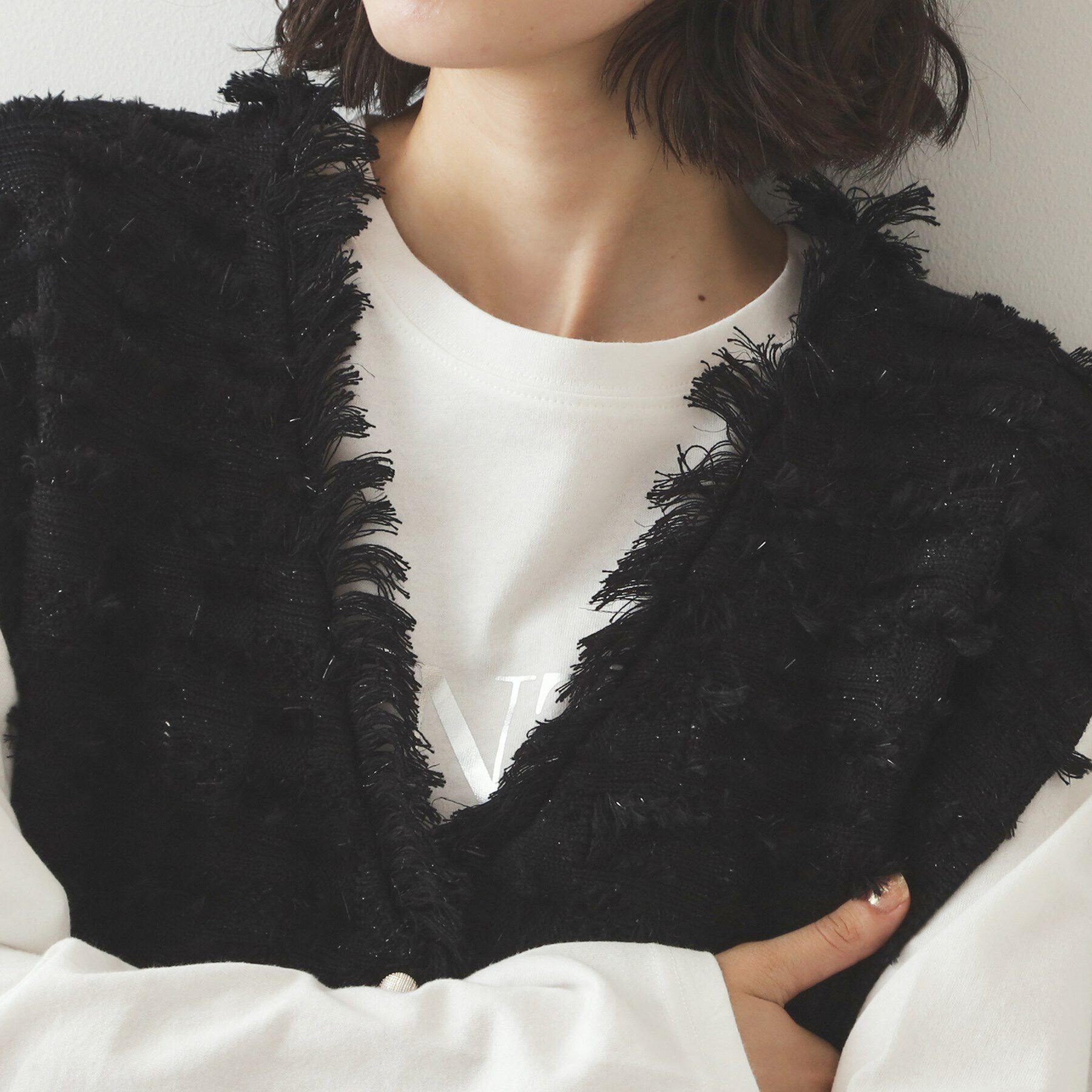 OPAQUE.CLIP「ラメツイード風ニットベスト【洗濯機洗い可】」|ニット・セーター|