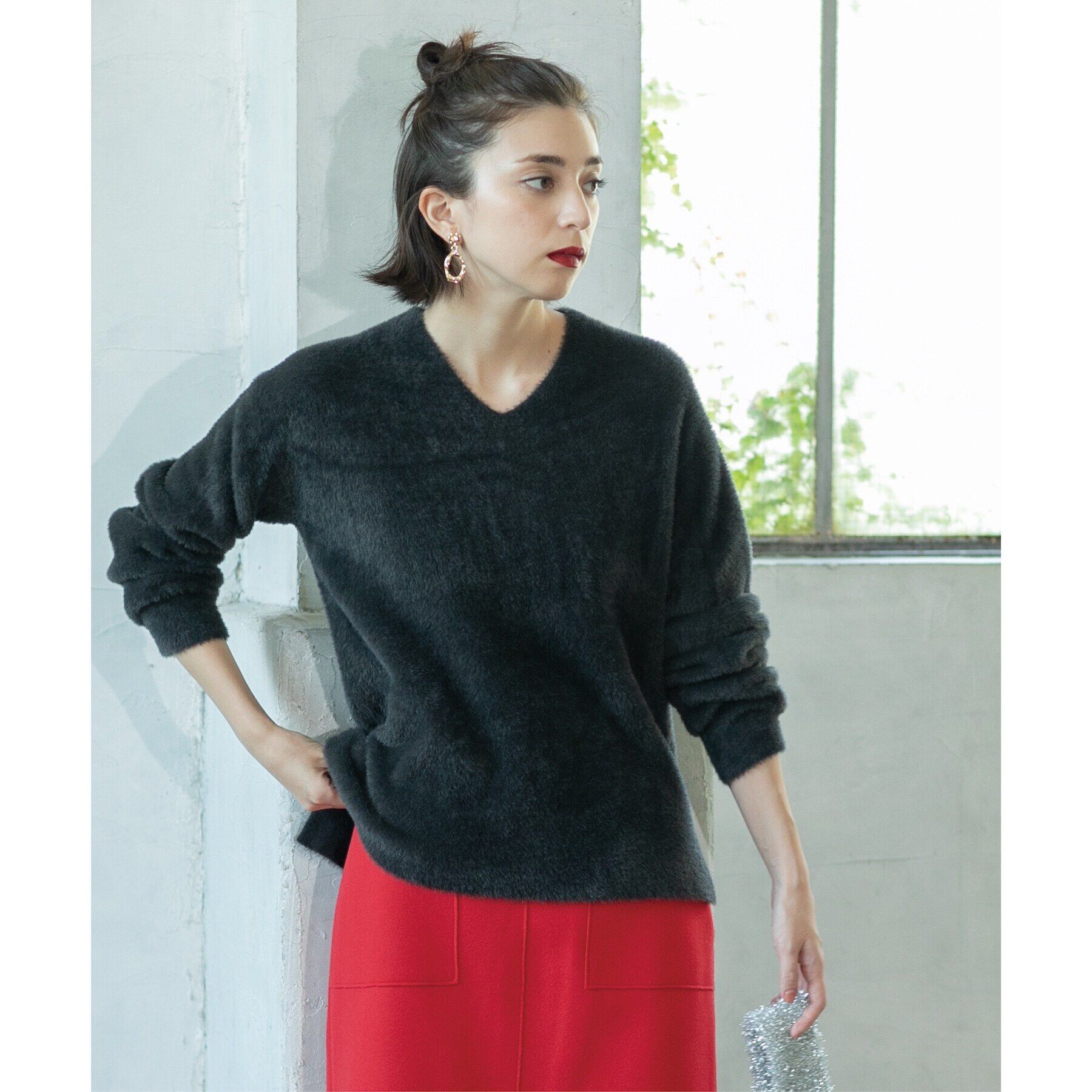 OPAQUE.CLIP「《5color/S-LLsize》フェザーヤーンVネックニット【洗濯機洗い可／抗ピル】」|ニット・セーター|