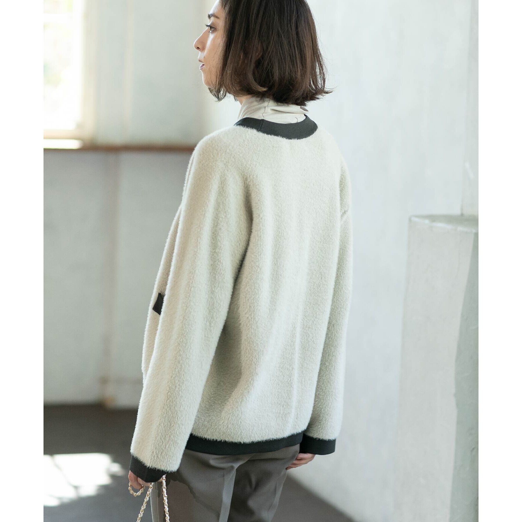 OPAQUE.CLIP「フェザーヤーン配色Vネックカーディガン【洗濯機洗い可】」|カーディガン|