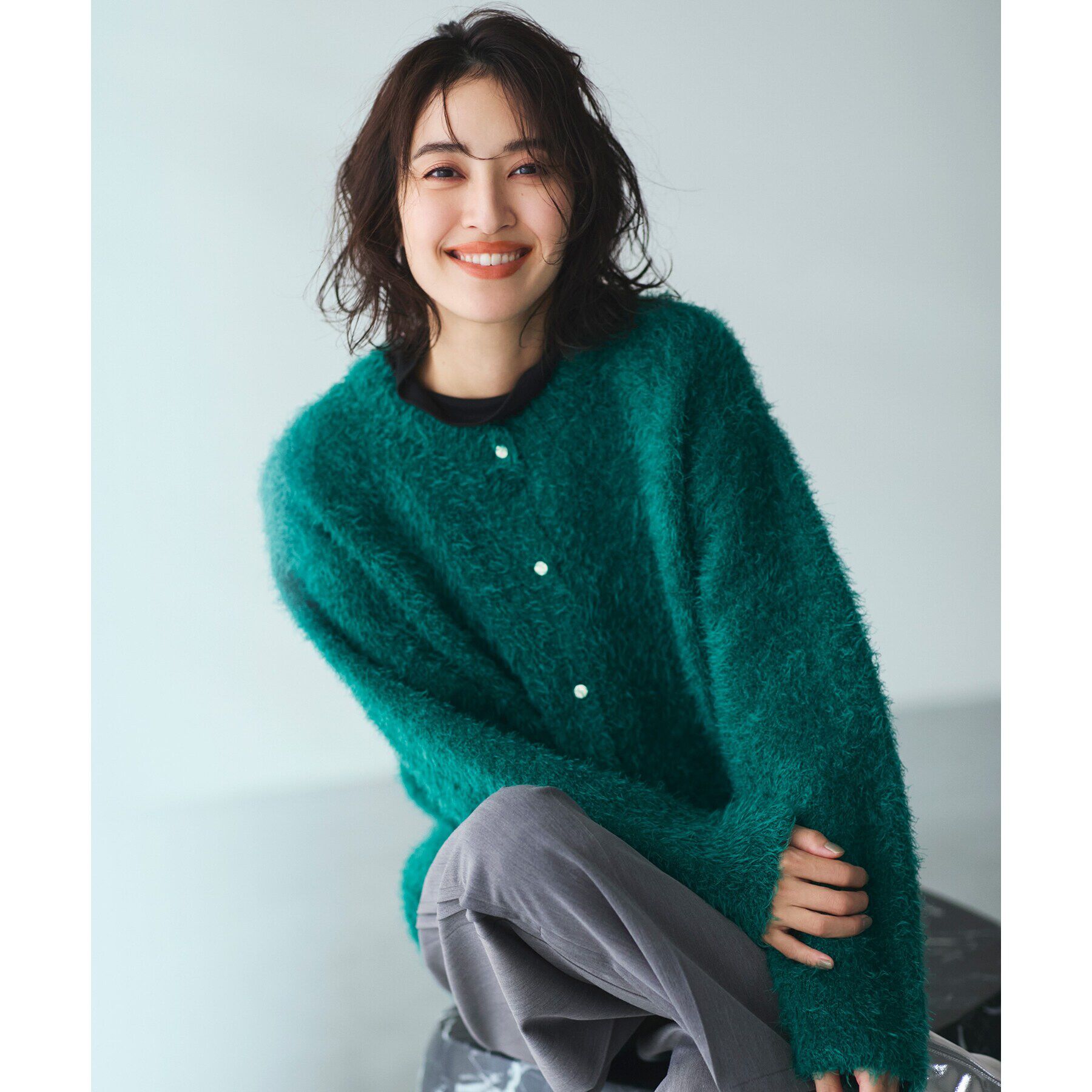 OPAQUE.CLIP「《BAILA掲載》シャギーニットミドルカーディガン【洗濯機洗い可】」|カーディガン|