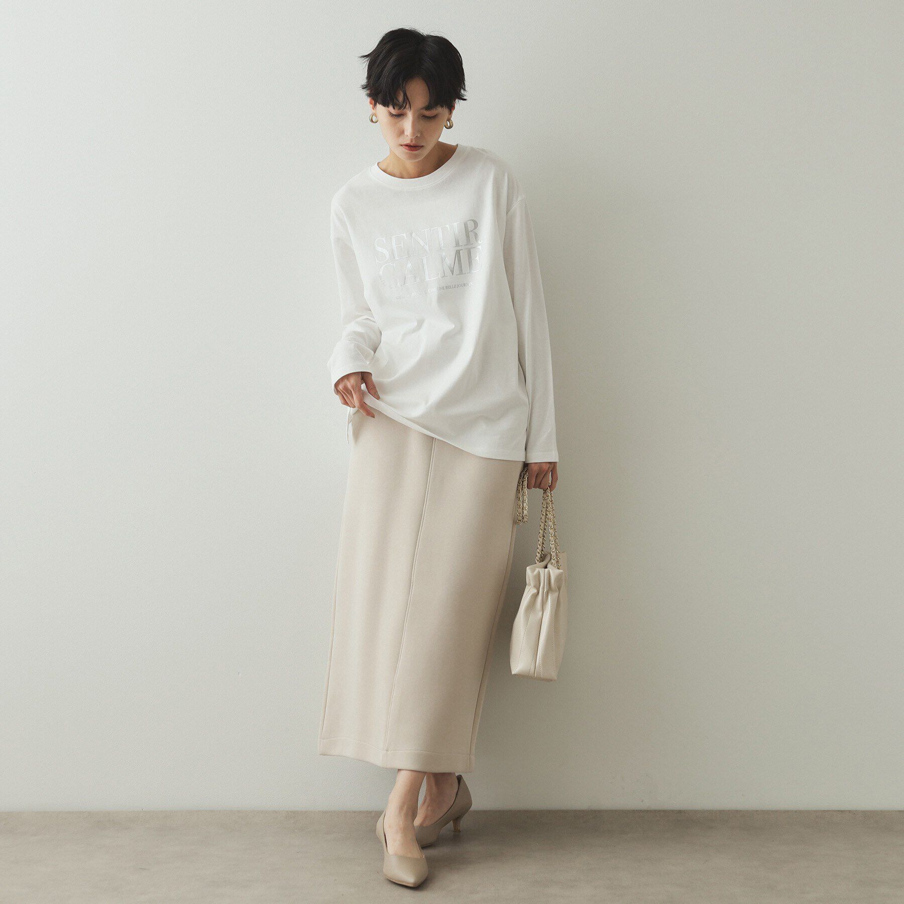 OPAQUE.CLIP「箔ロゴプリント ロングTシャツ【洗濯機洗い可】」|Tシャツ・カットソー|