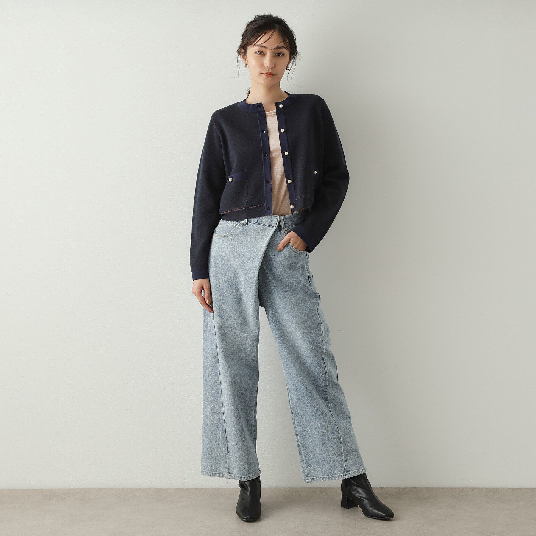 OPAQUE.CLIP「パール調ボタン配色ニットカーディガン【洗濯機洗い可】」|カーディガン|