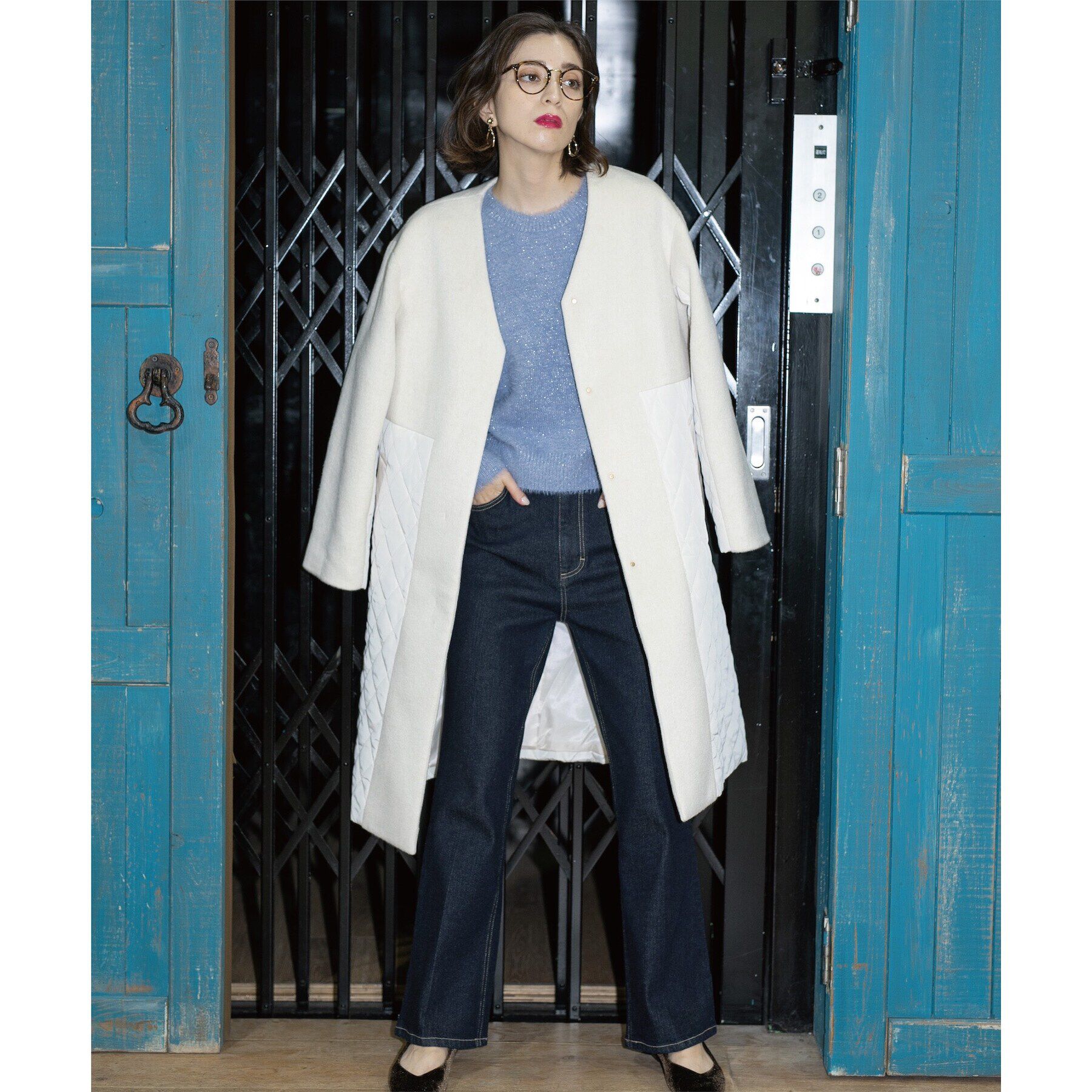 OPAQUE.CLIP「《S-LLsize》ウールカシミヤブレンド キルティングドッキングコート」|ノーカラーコート|