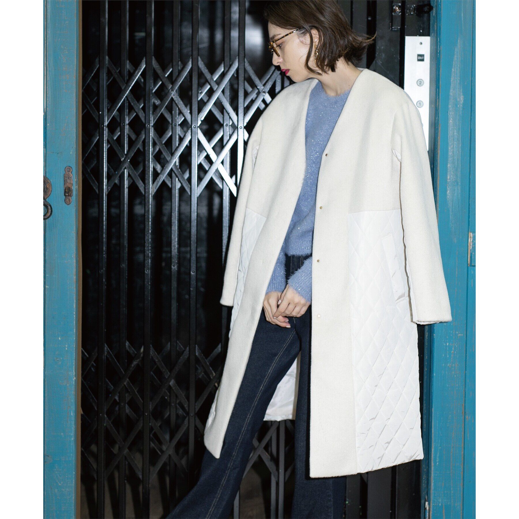 OPAQUE.CLIP「《S-LLsize》ウールカシミヤブレンド キルティングドッキングコート」|ノーカラーコート|