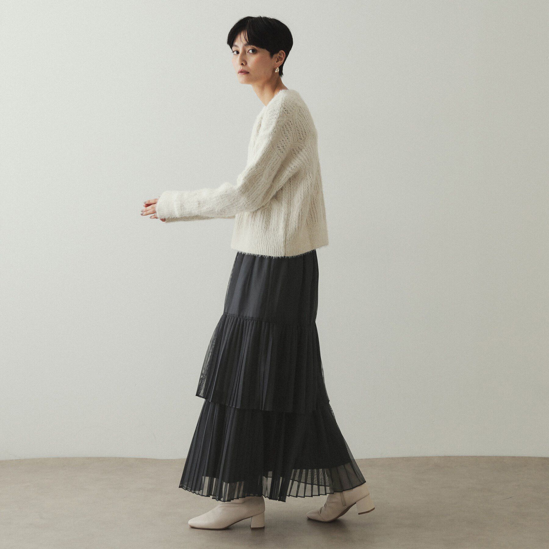 OPAQUE.CLIP「チュールプリーツティアードスカート【洗濯機洗い可】」|スカート|