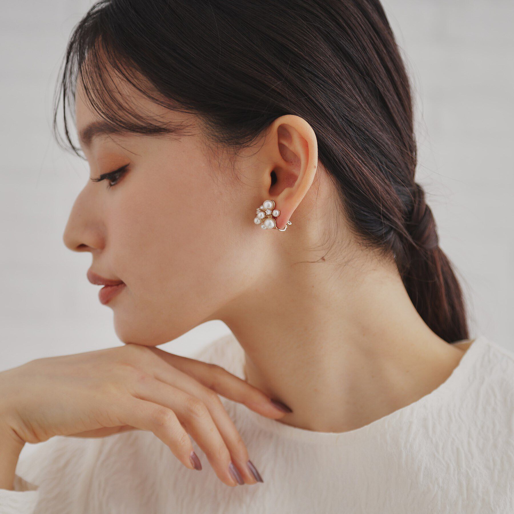 OPAQUE.CLIP「フェイクパール&times;ビジューイヤリング」|イヤリング|