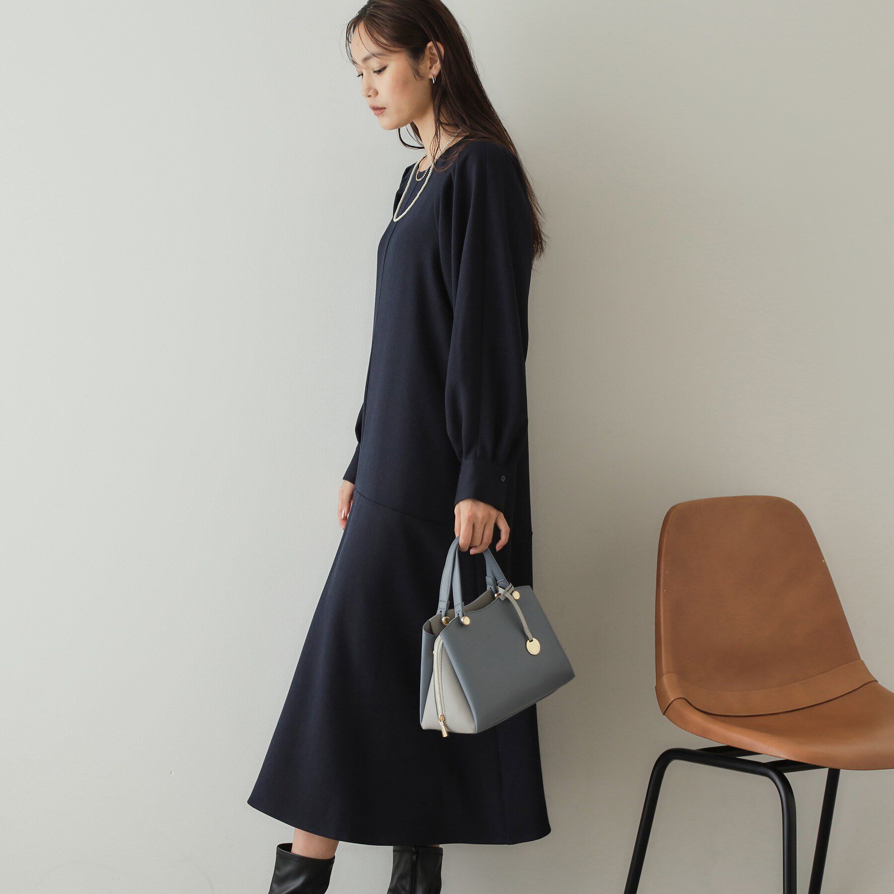 OPAQUE.CLIP「ウールライク タックデザインワンピース【洗濯機洗い可】」|ワンピース|