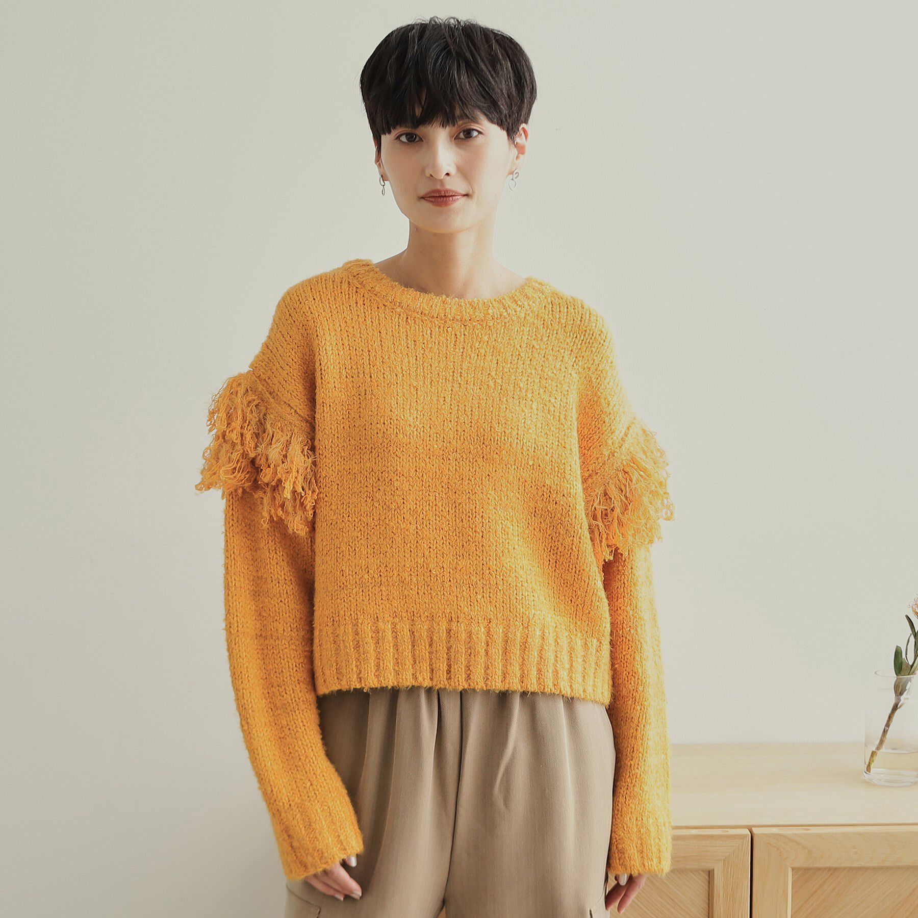 OPAQUE.CLIP「フリンジローゲージニット【洗濯機洗い可/抗ピル】」|ニット・セーター|