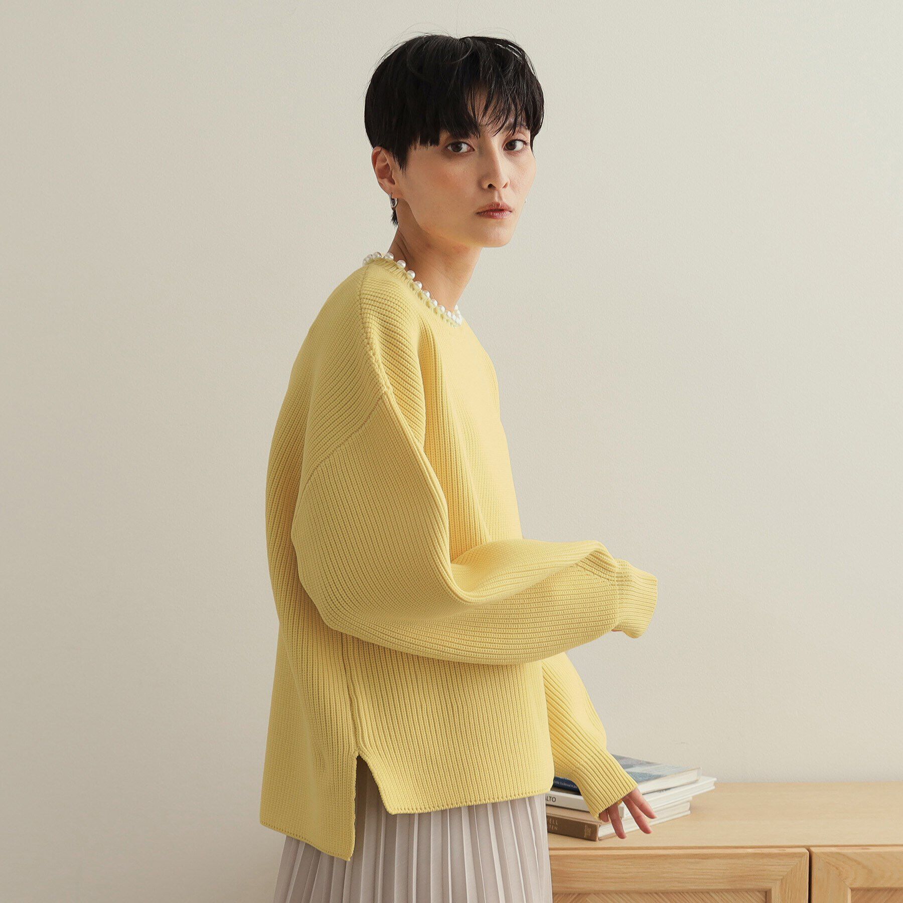 OPAQUE.CLIP「パール調ボタン付ニット【洗濯機洗い可/抗ピル】」|ニット・セーター|