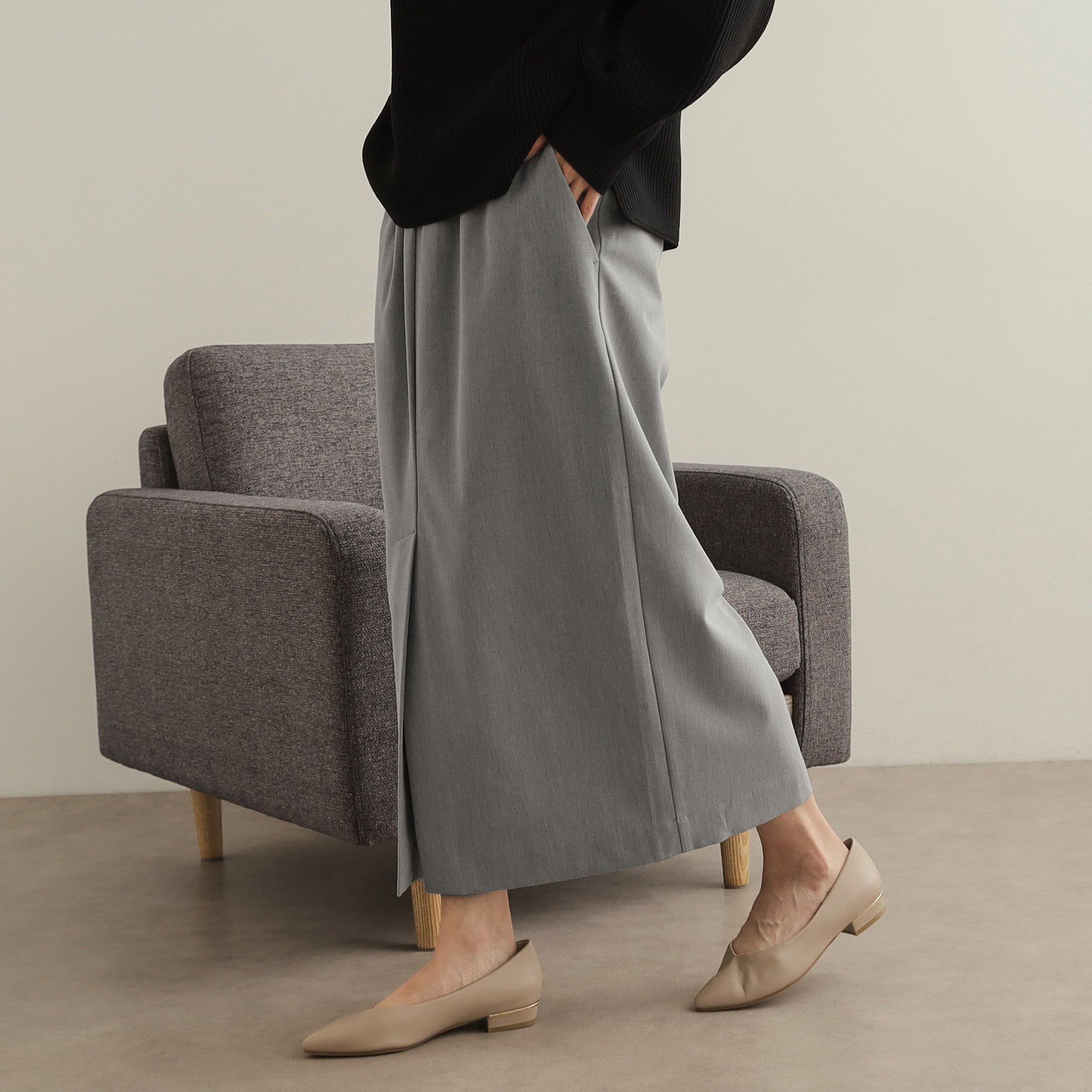 OPAQUE.CLIP「ストレッチイージーナロースカート【洗濯機洗い可】」|スカート|グレー(012)