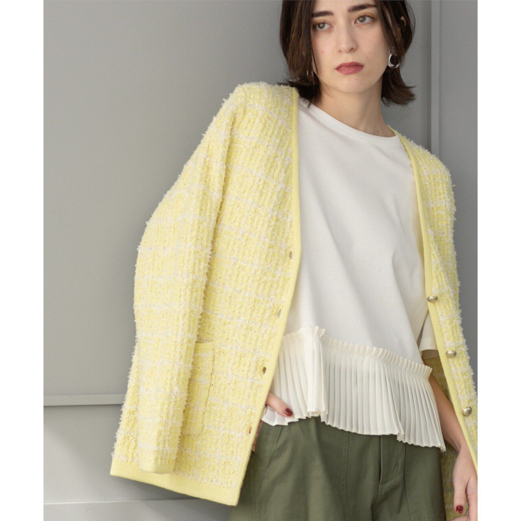 OPAQUE.CLIP「ツイードライクVニットカーディガン【洗濯機洗い可】」|カーディガン|