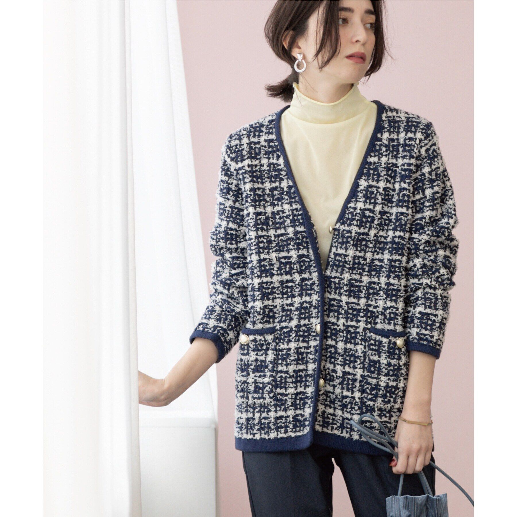 OPAQUE.CLIP「ツイードライクVニットカーディガン【洗濯機洗い可】」|カーディガン|