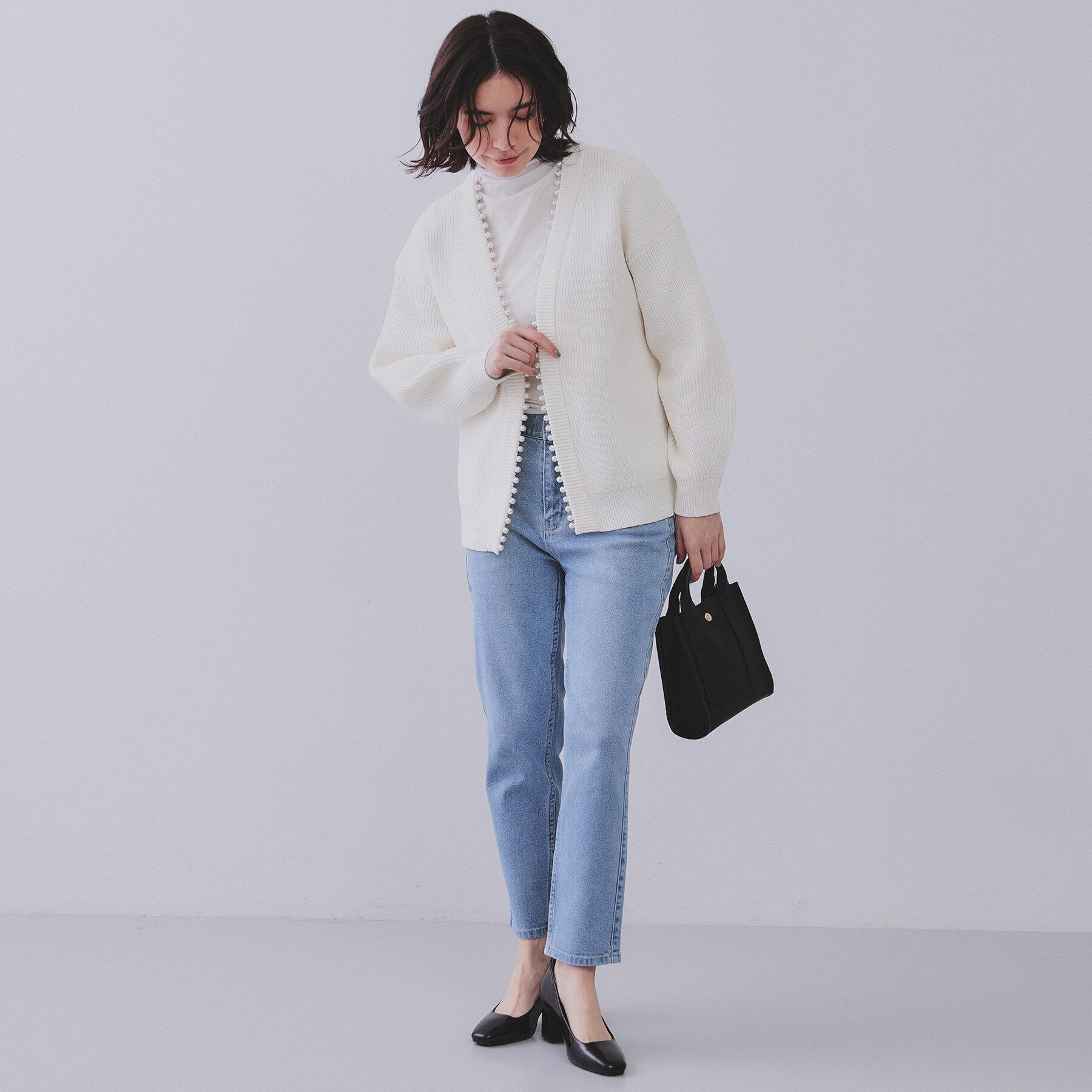 OPAQUE.CLIP「パール調ボタン付ニットカーディガン【洗濯機洗い可】」|カーディガン|