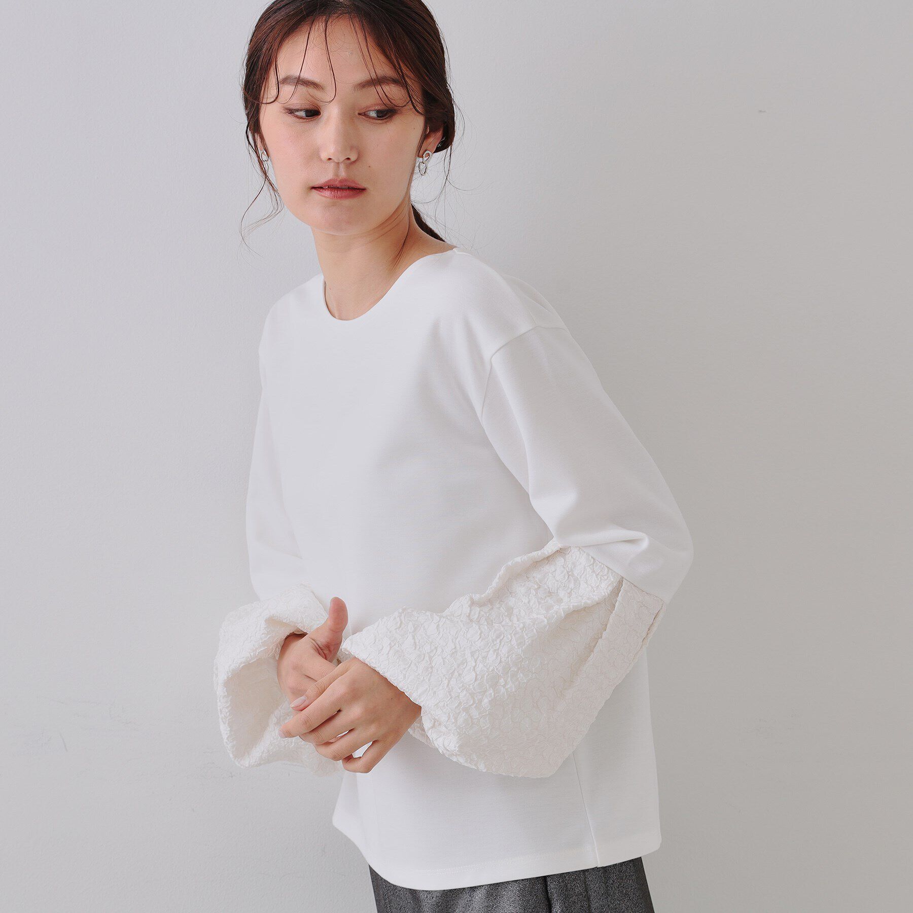 OPAQUE.CLIP「ジャカードバルーンスリーブトップス【洗濯機洗い可】」|Tシャツ・カットソー|