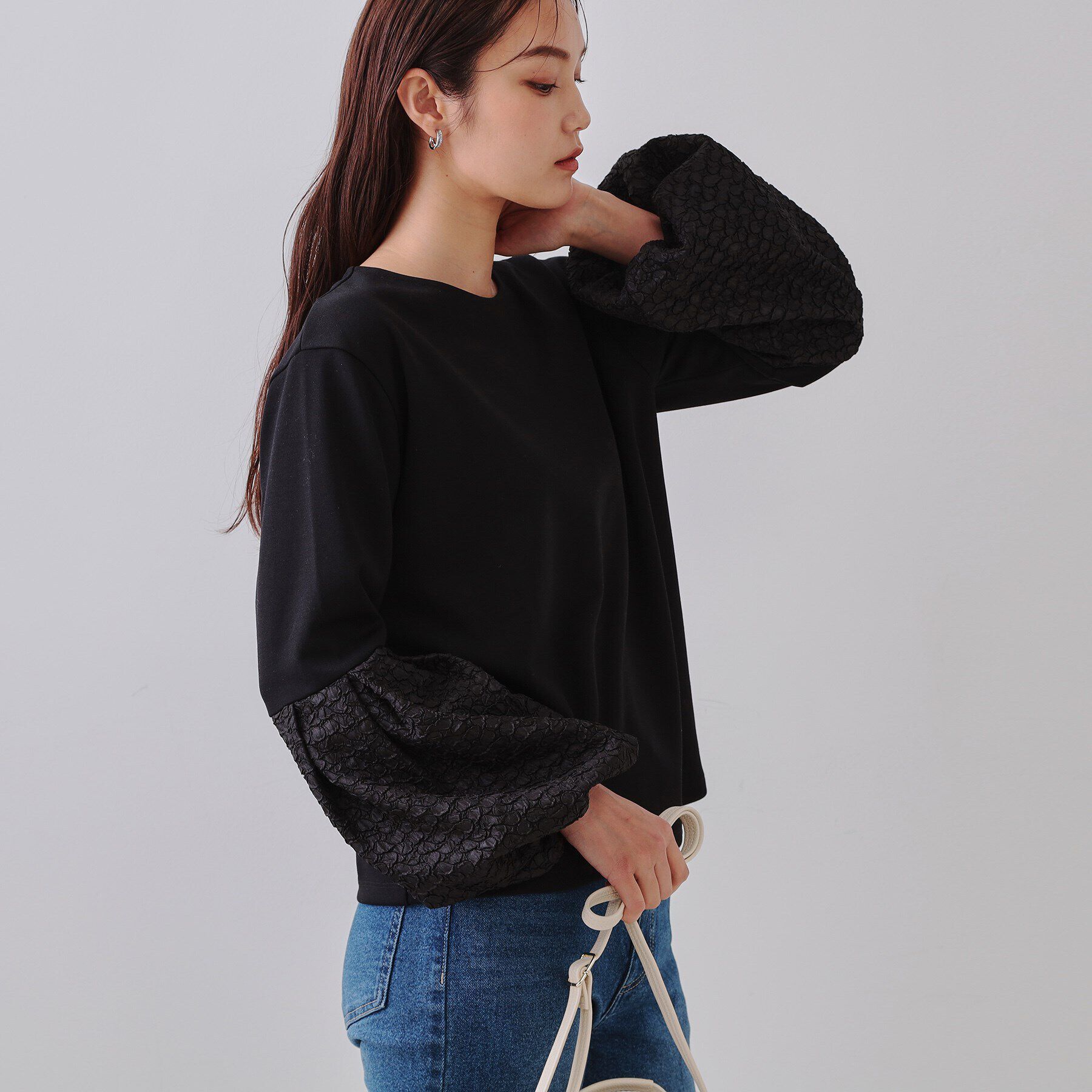 OPAQUE.CLIP「ジャカードバルーンスリーブトップス【洗濯機洗い可】」|Tシャツ・カットソー|