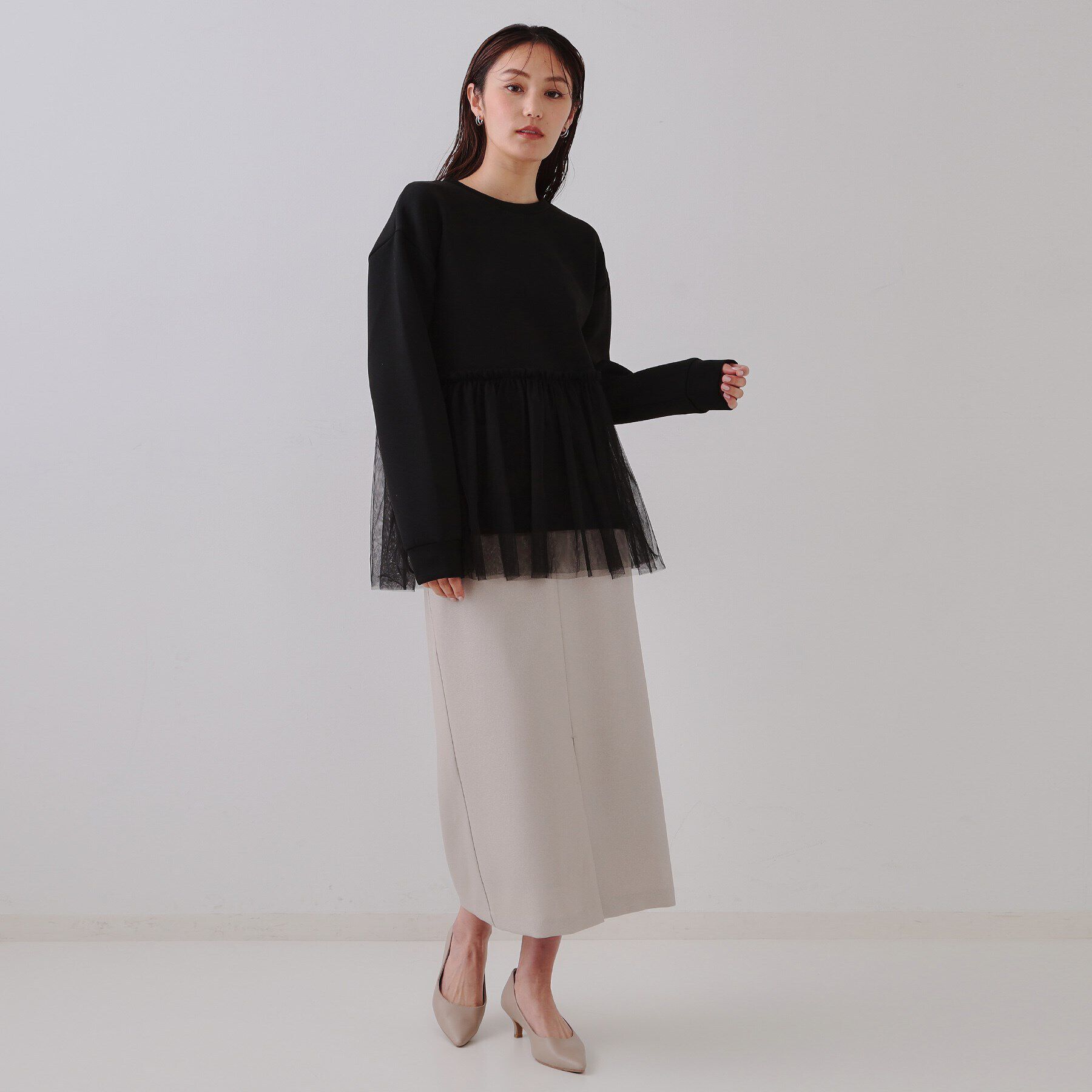 OPAQUE.CLIP「チュールドッキングペプラムトップス【洗濯機洗い可】」|Tシャツ・カットソー|