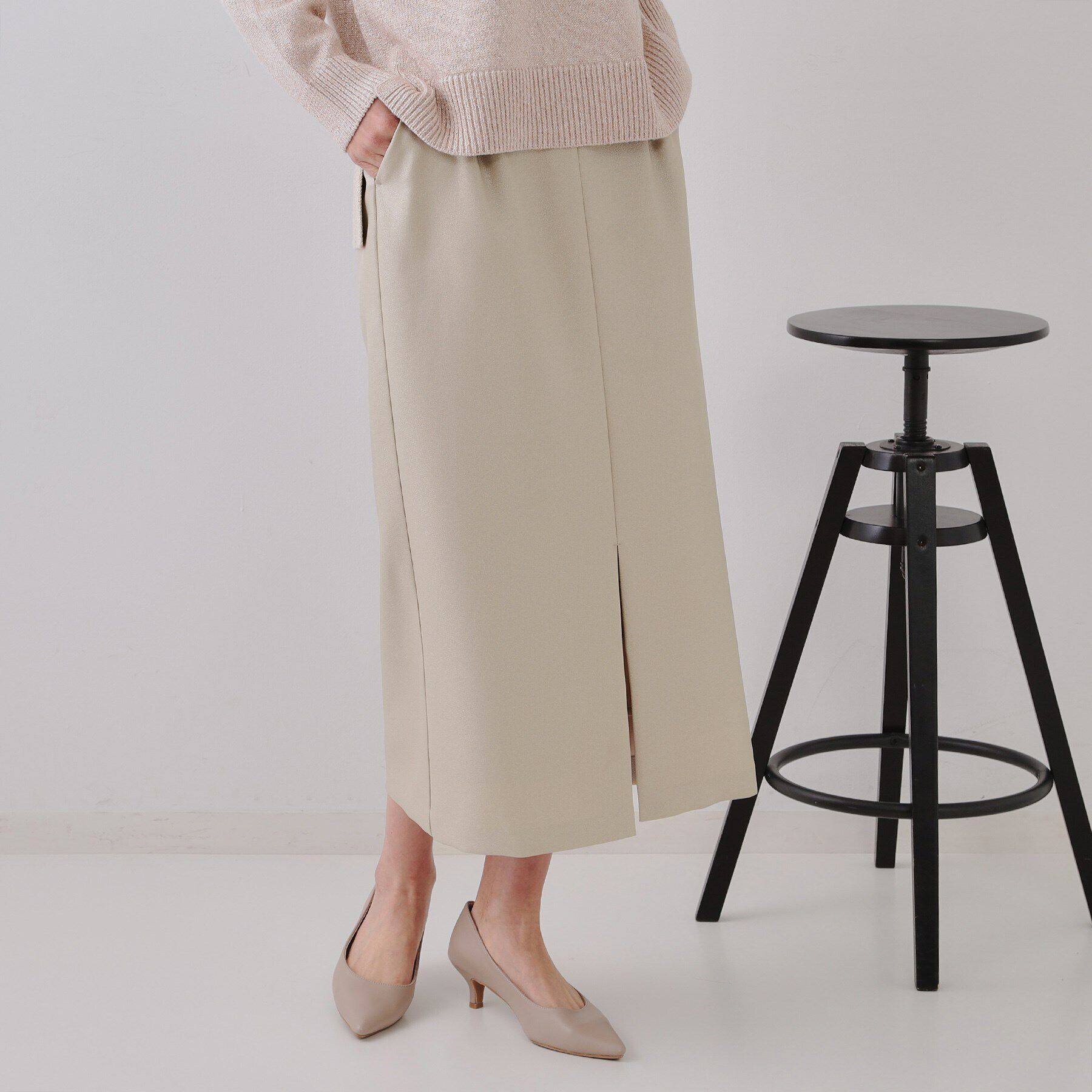 OPAQUE.CLIP「ラメナロースカート【洗濯機洗い可】」|スカート|ライトベージュ(65