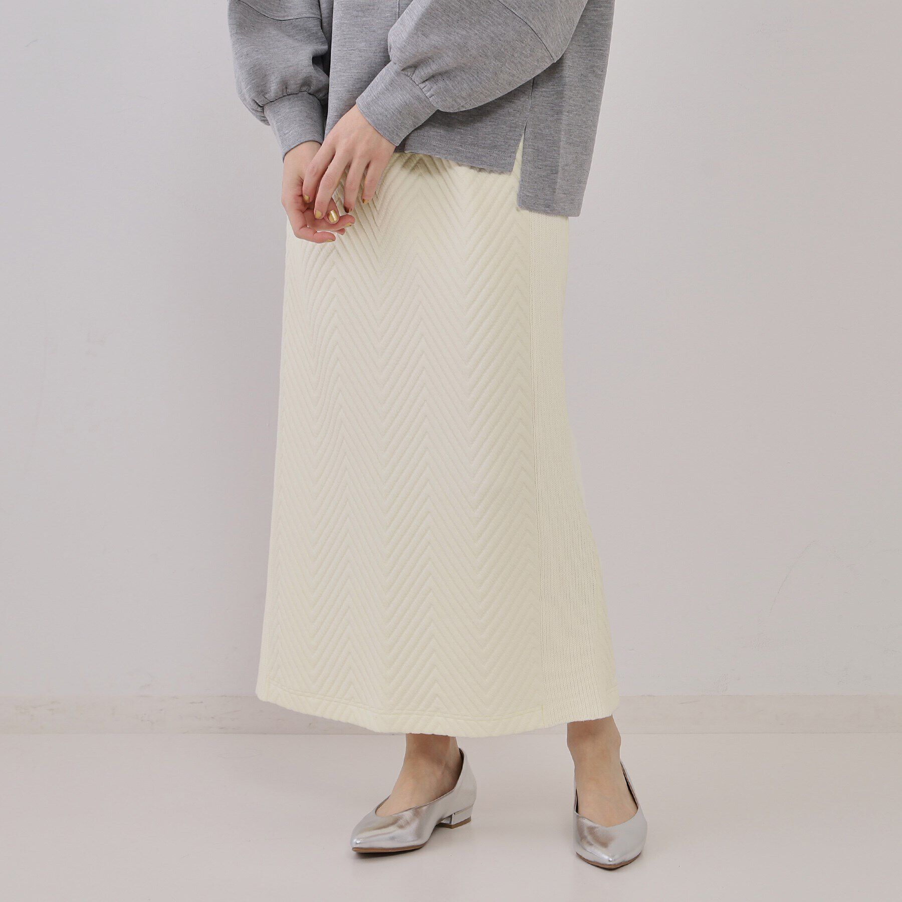 OPAQUE.CLIP「キルトジャカードナロースカート/セットアップ対応【洗濯機洗い可】」|スカート|ホワイト(001)