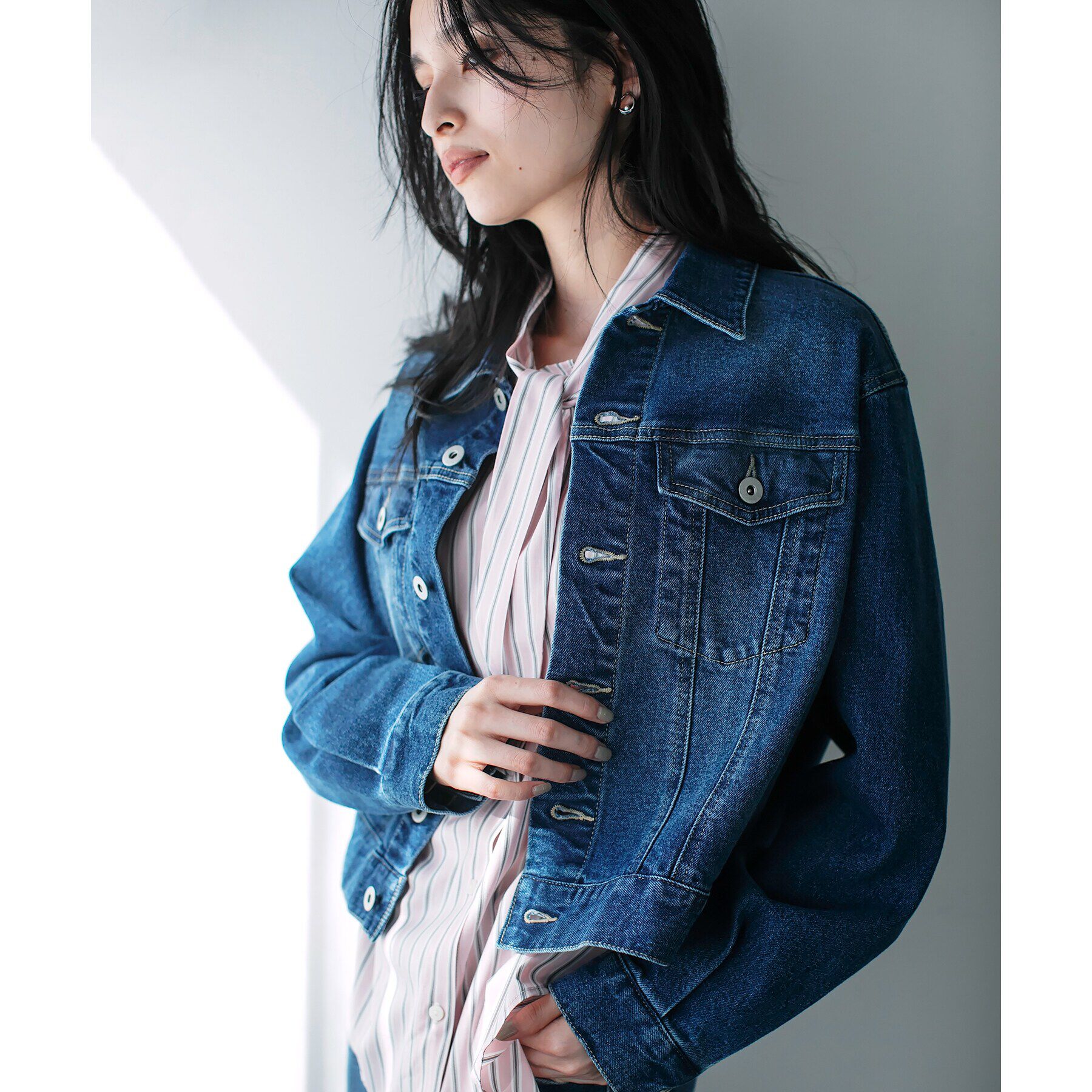OPAQUE.CLIP「ストレッチデニムジャケット【洗濯機洗い可】」|デニムジャケット|