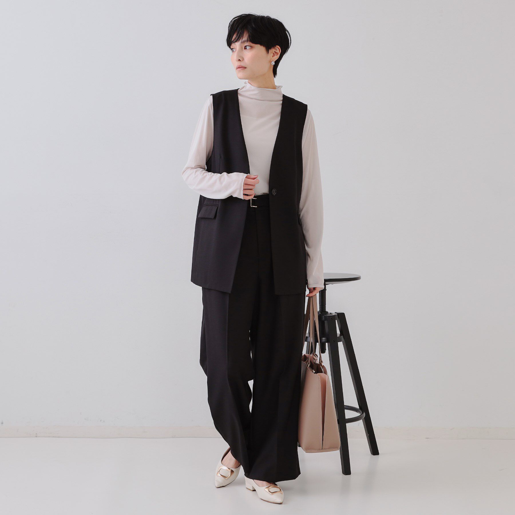 OPAQUE.CLIP「ノーカラーVネックジレ/セットアップ対応【洗濯機洗い可】」|ベスト・ジレ|