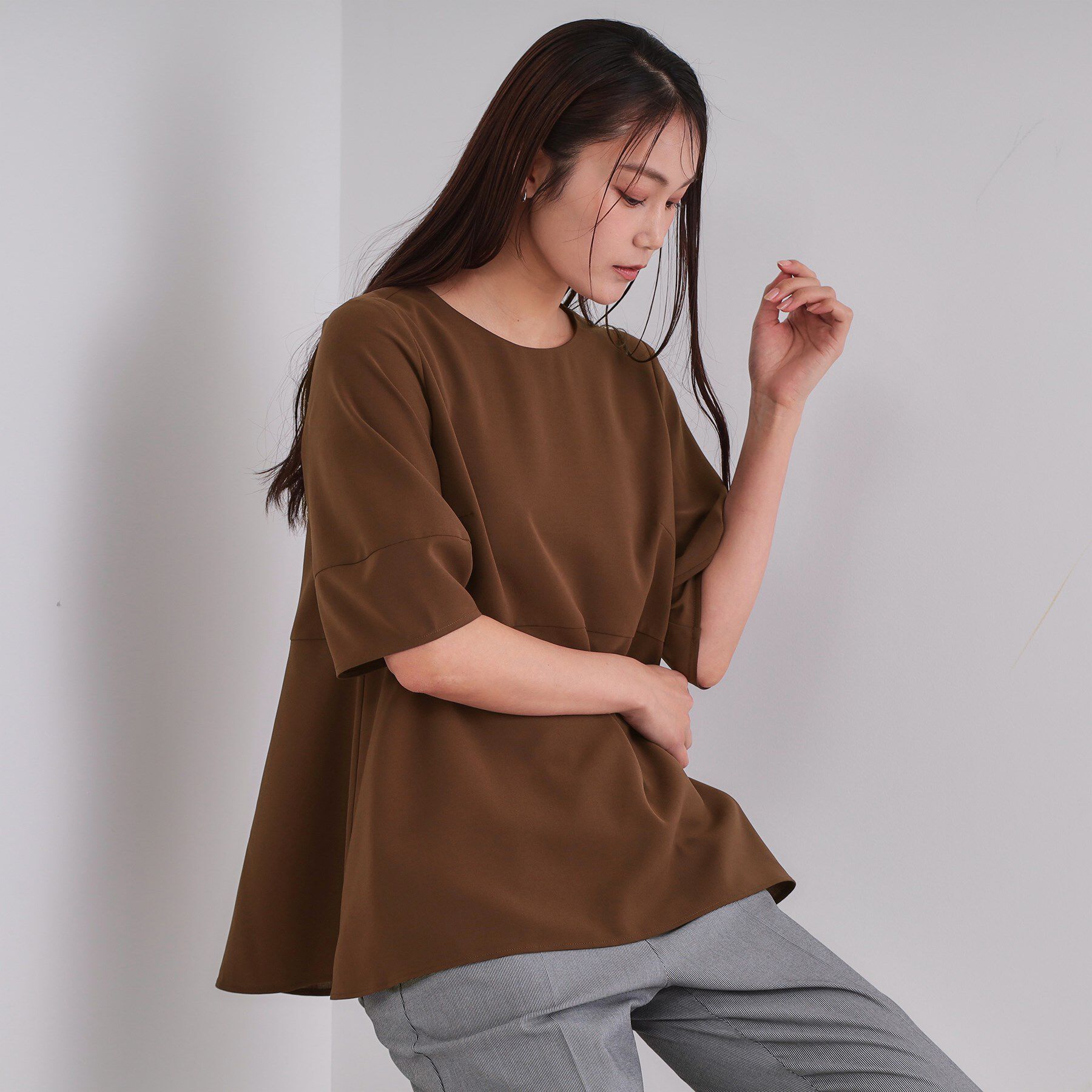 OPAQUE.CLIP「《6色展開》ストレッチペプラムブラウス/セットアップ対応【洗濯機洗い可/防シワ】」|シャツ・ブラウス|