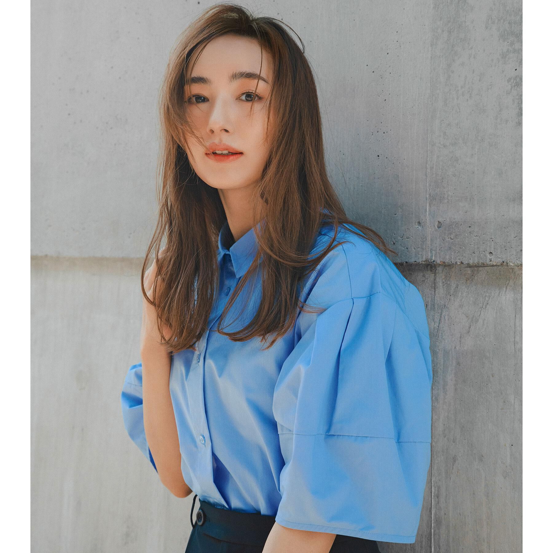 OPAQUE.CLIP「《美人百花掲載》ランタンスリーブシャツ【洗濯機洗い可】」|シャツ・ブラウス|ブルー(092)