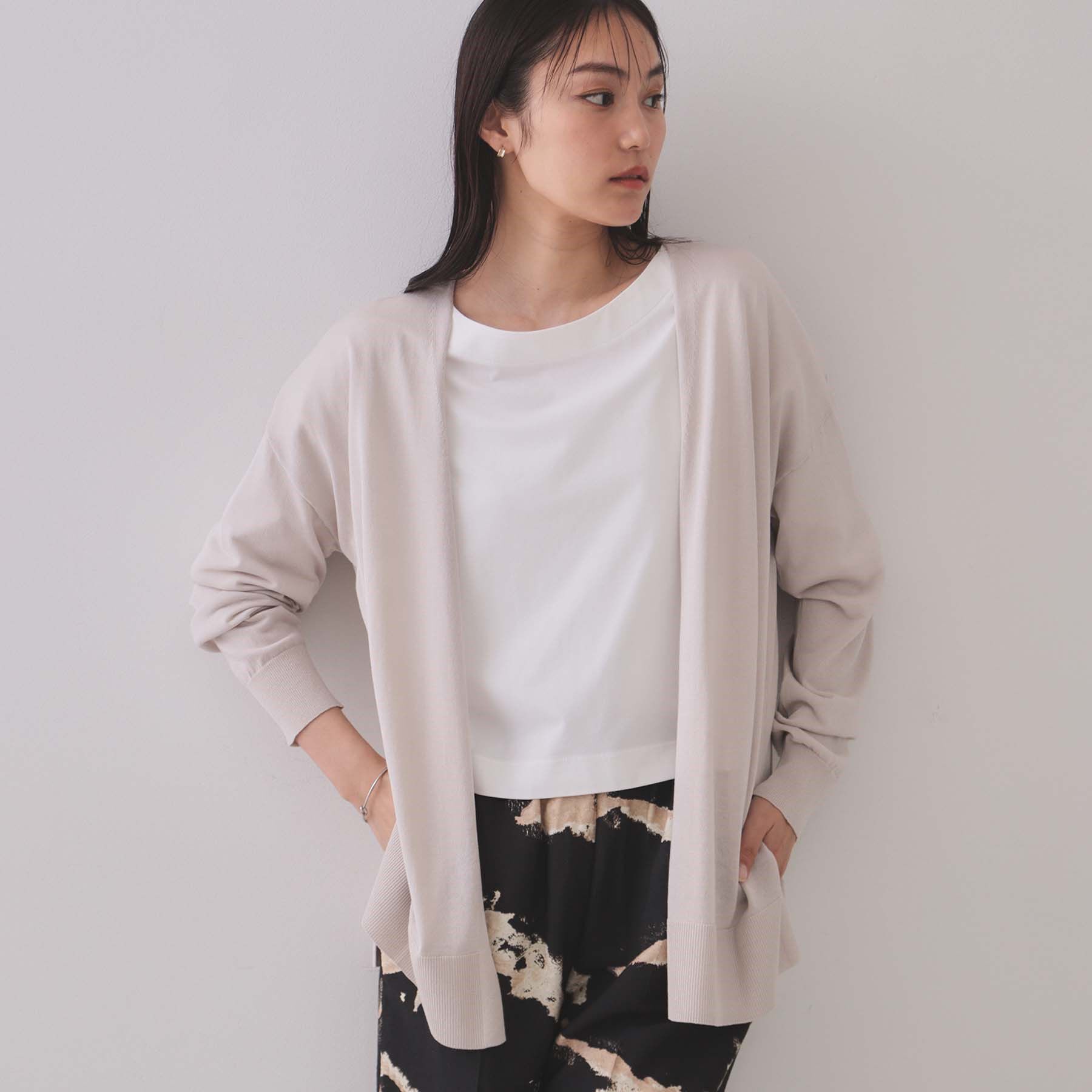 OPAQUE.CLIP「ミドル丈ニットカーディガン【抗ピル/洗濯機洗い可/接触冷感】」|カーディガン|