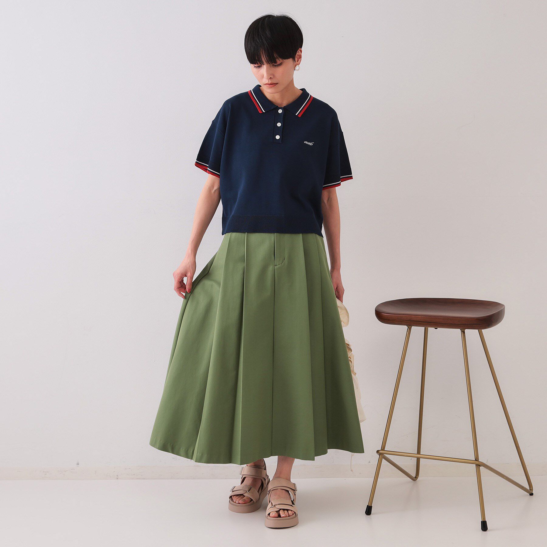 OPAQUE.CLIP「ロゴ刺繍ポロニット【洗濯機洗い可／抗ピル】」|ニット・セーター|