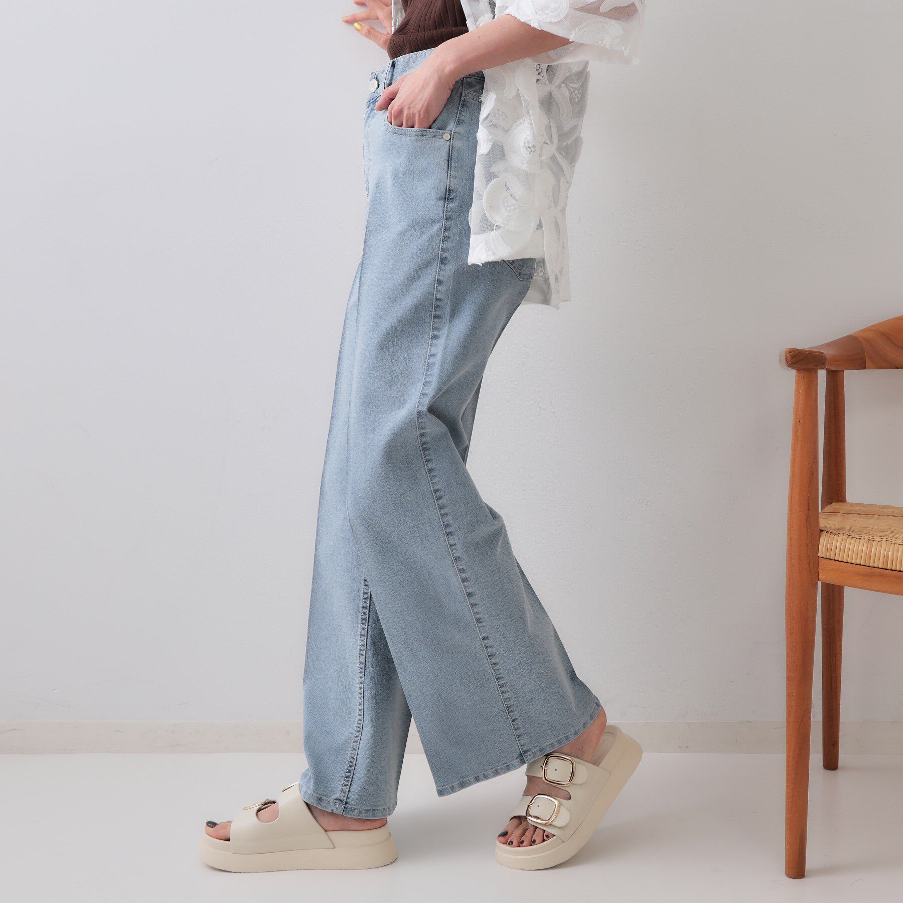 OPAQUE.CLIP「ストレッチライトオンスワイドデニム【洗濯機洗い可】」|デニム|