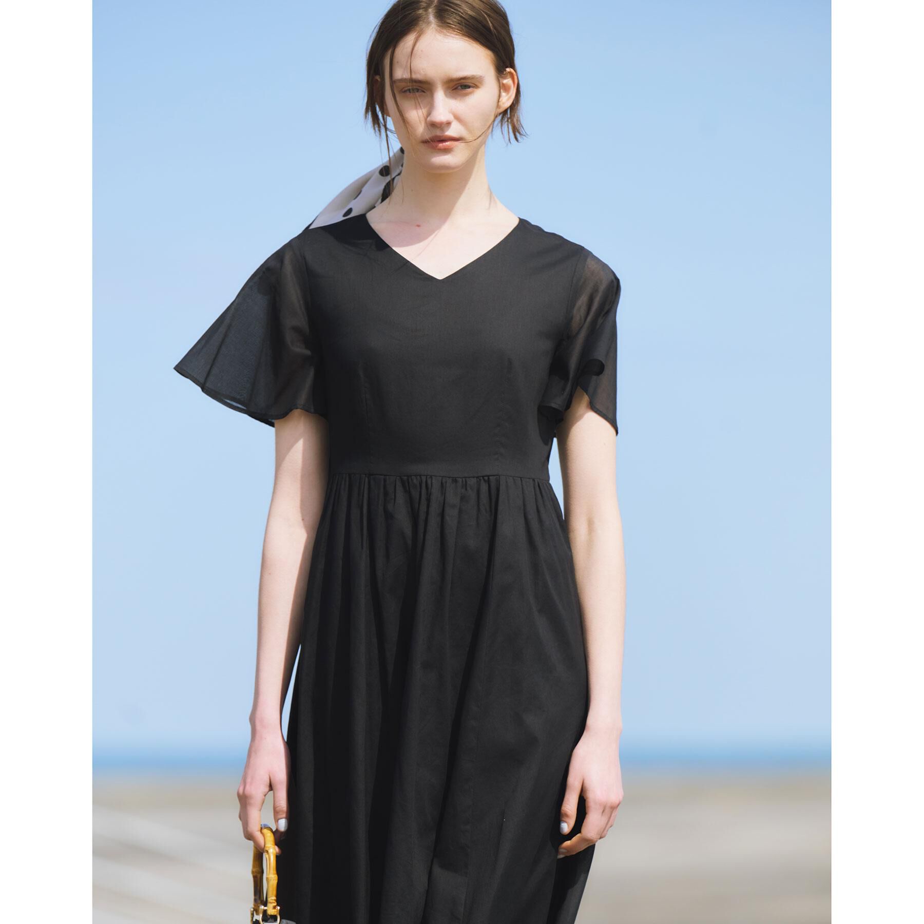 OPAQUE.CLIP「Vネックフィット＆フレアドレス/オーガニックコットン混【洗濯機洗い可】」|ワンピース|