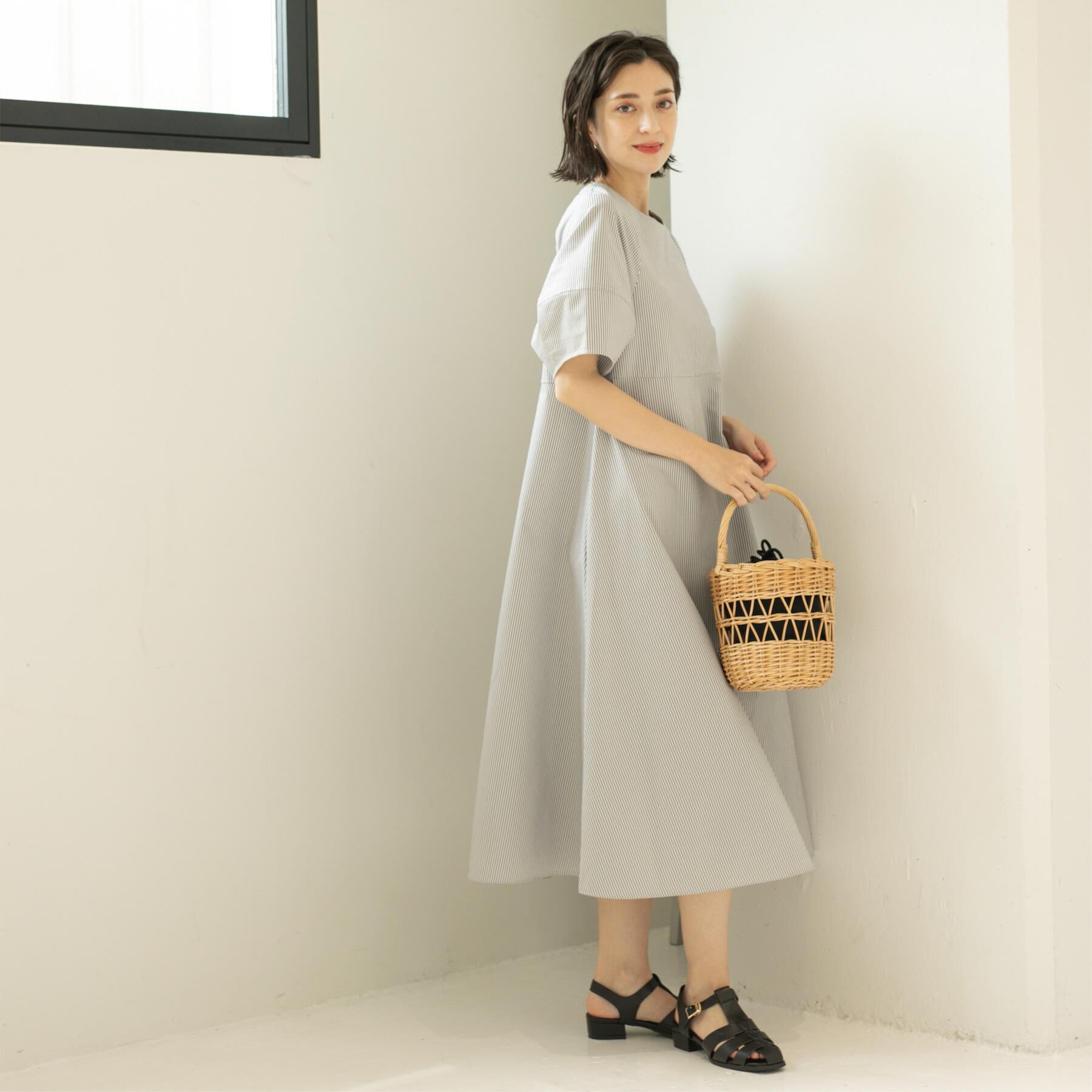 OPAQUE.CLIP「サッカーストライプワンピース【吸水速乾/イージーアイロン/洗濯機洗い可】」|ワンピース|