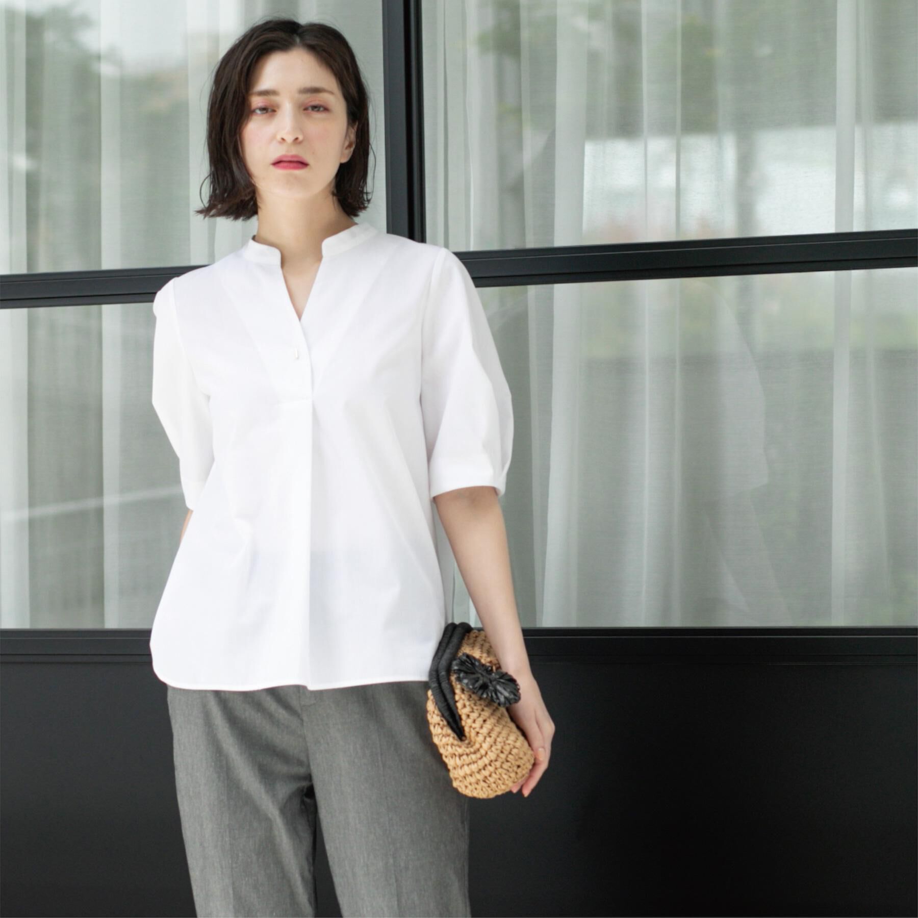 OPAQUE.CLIP「スキッパータックスリーブブラウス【洗濯機洗い可】」|シャツ・ブラウス|