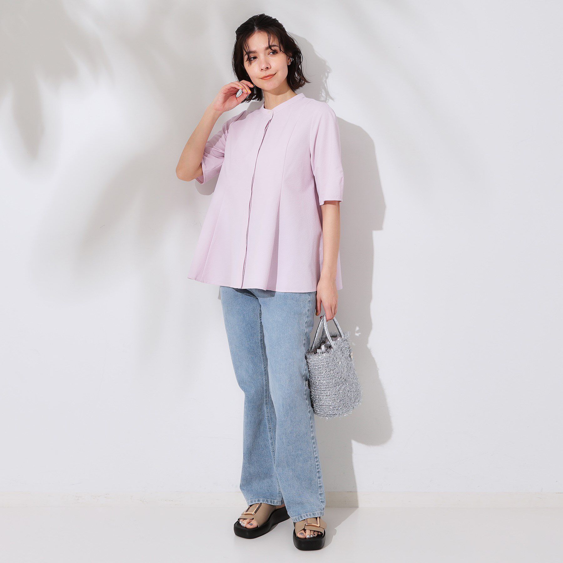 OPAQUE.CLIP「サッカーストライプペプラムブラウス【吸水速乾/イージーアイロン/洗濯機洗い可】」|シャツ・ブラウス|