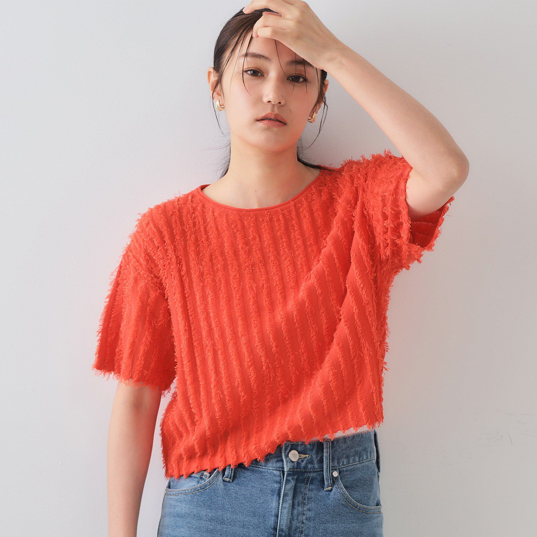 OPAQUE.CLIP「フリンジクロップドニット【洗濯機洗い可/抗ピル】」|ニット・セーター|