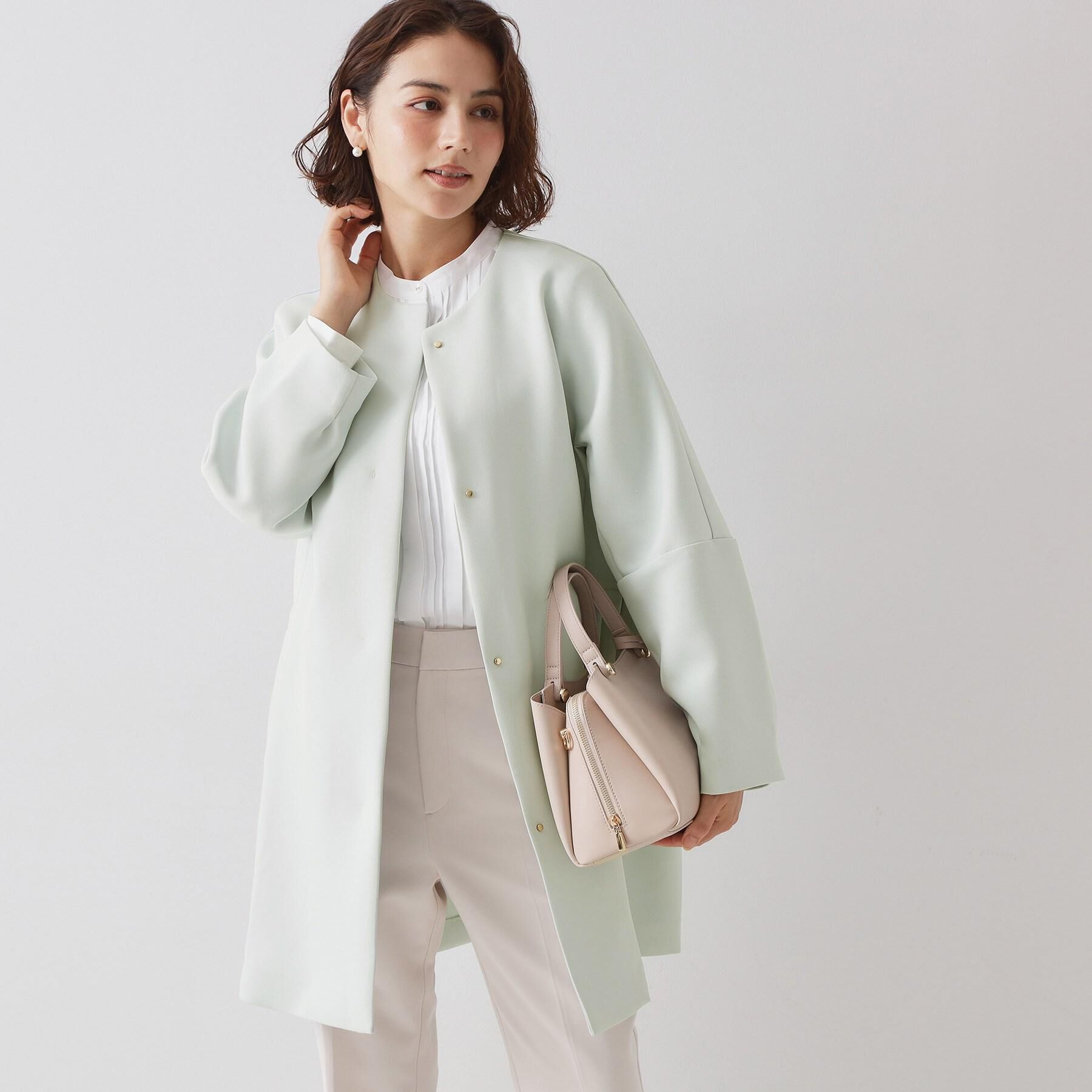 OPAQUE.CLIP「フォルムスリーブミドルコート【洗濯機OK】」|ノーカラーコート|