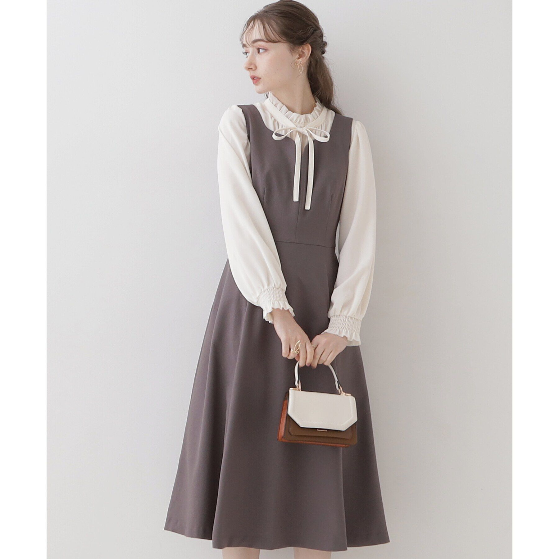 Couture broach「【美シルエット・ほろ甘ジャンスカ】フィット＆フレアージャンスカ」|ワンピース|ﾁｬｺｰﾙｸﾞﾚｰ(013)