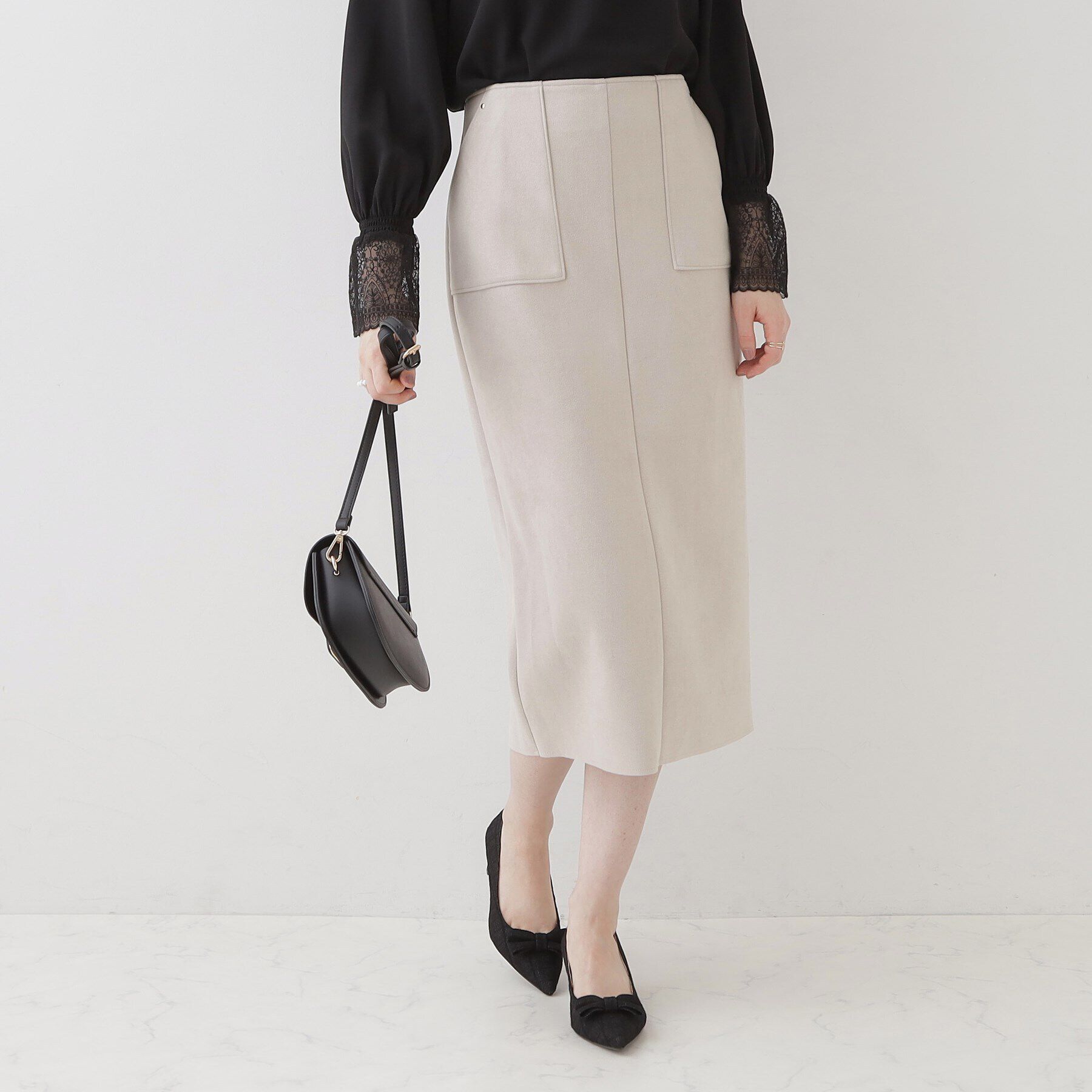 Couture broach「【理想的な縦ライン・美脚効果】フェイクスエードダンボールスカート」|スカート|