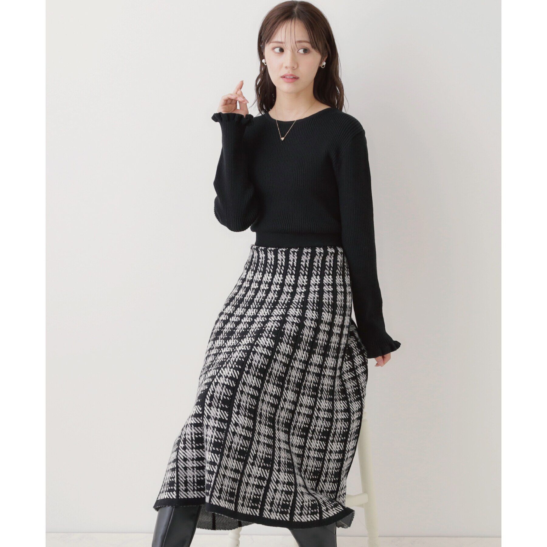 Couture broach「チェックニットワンピース」|ワンピース|ﾌﾞﾗｯｸ(019)