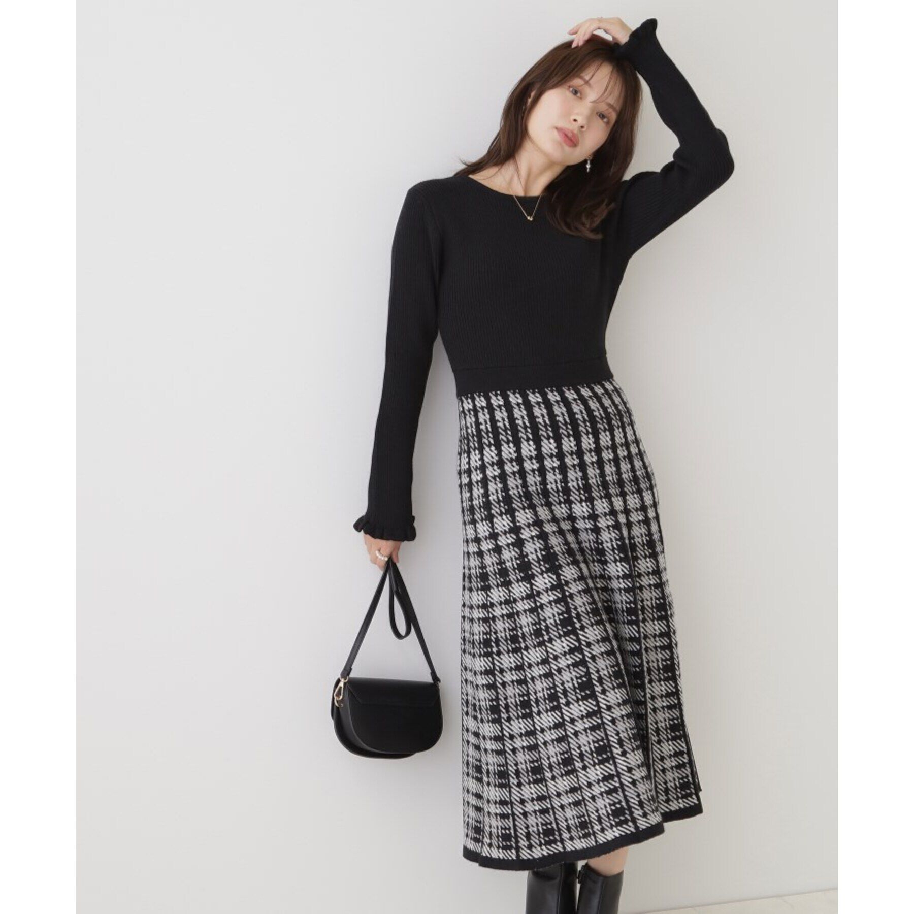 Couture broach「チェックニットワンピース」|ワンピース|