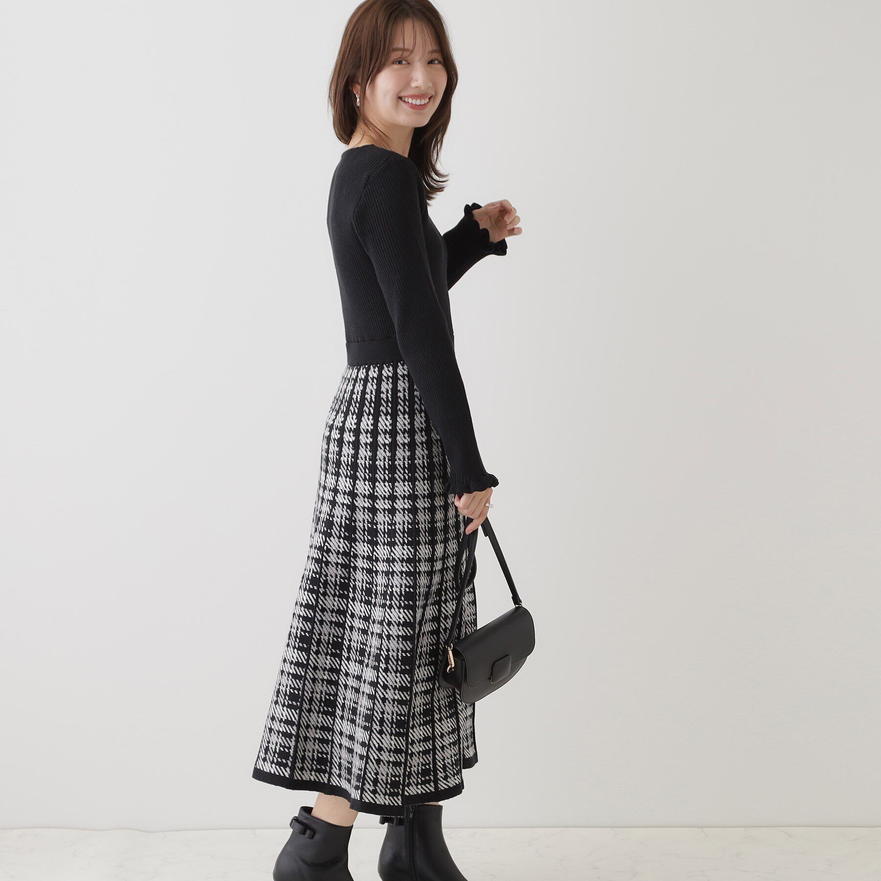 Couture broach「チェックニットワンピース」|ワンピース|