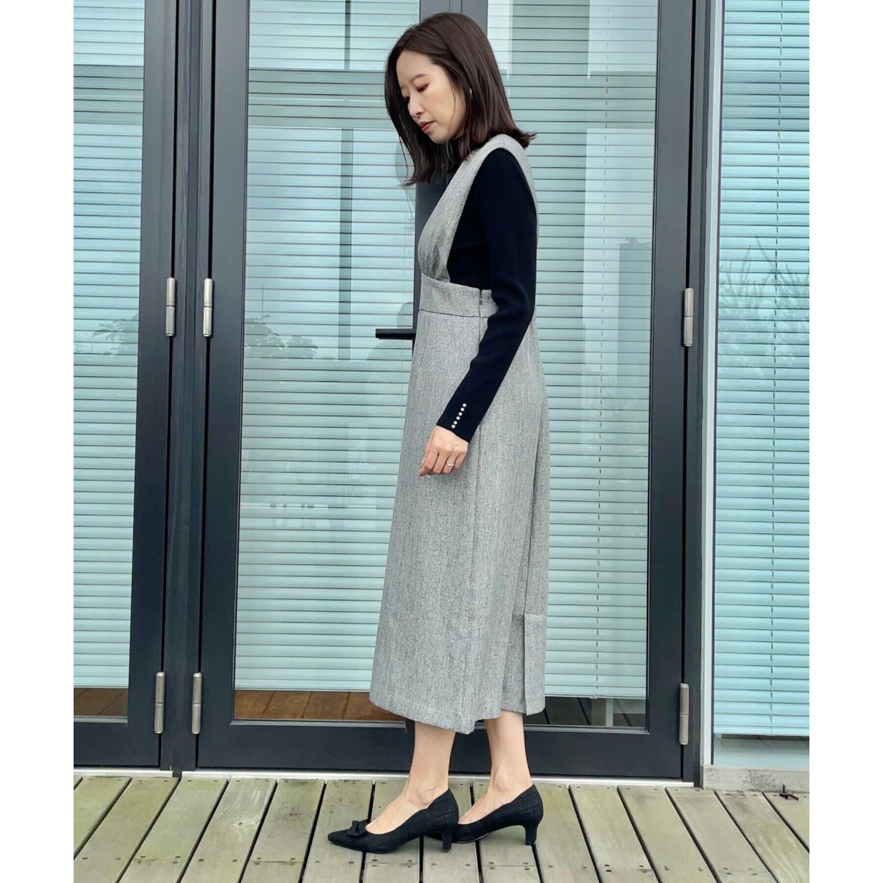 Couture broach「【洗える・スッキリ見え最旬ワンピ】メランジヘリンボーンジャンスカ」|ワンピース|