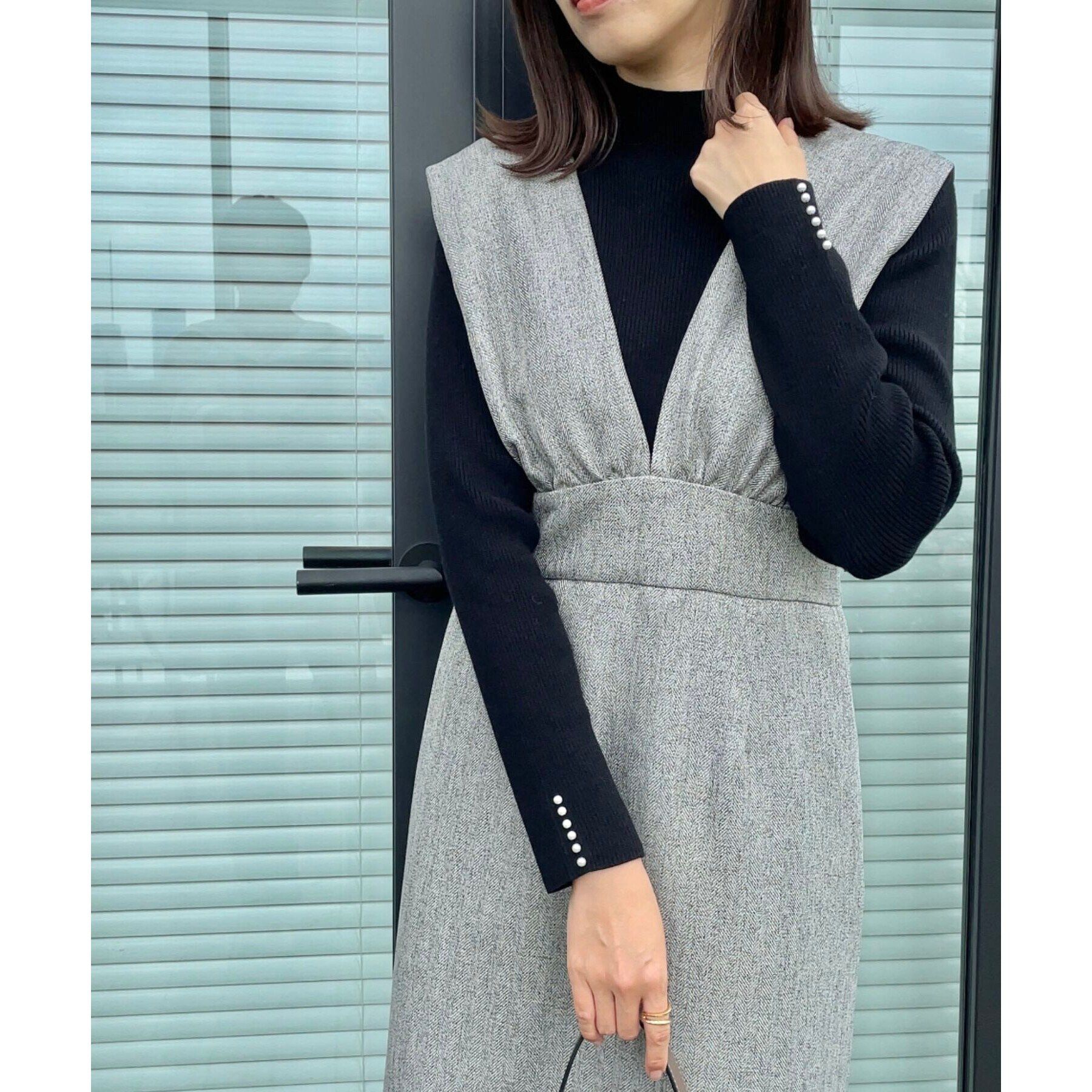 Couture broach「【洗える・スッキリ見え最旬ワンピ】メランジヘリンボーンジャンスカ」|ワンピース|