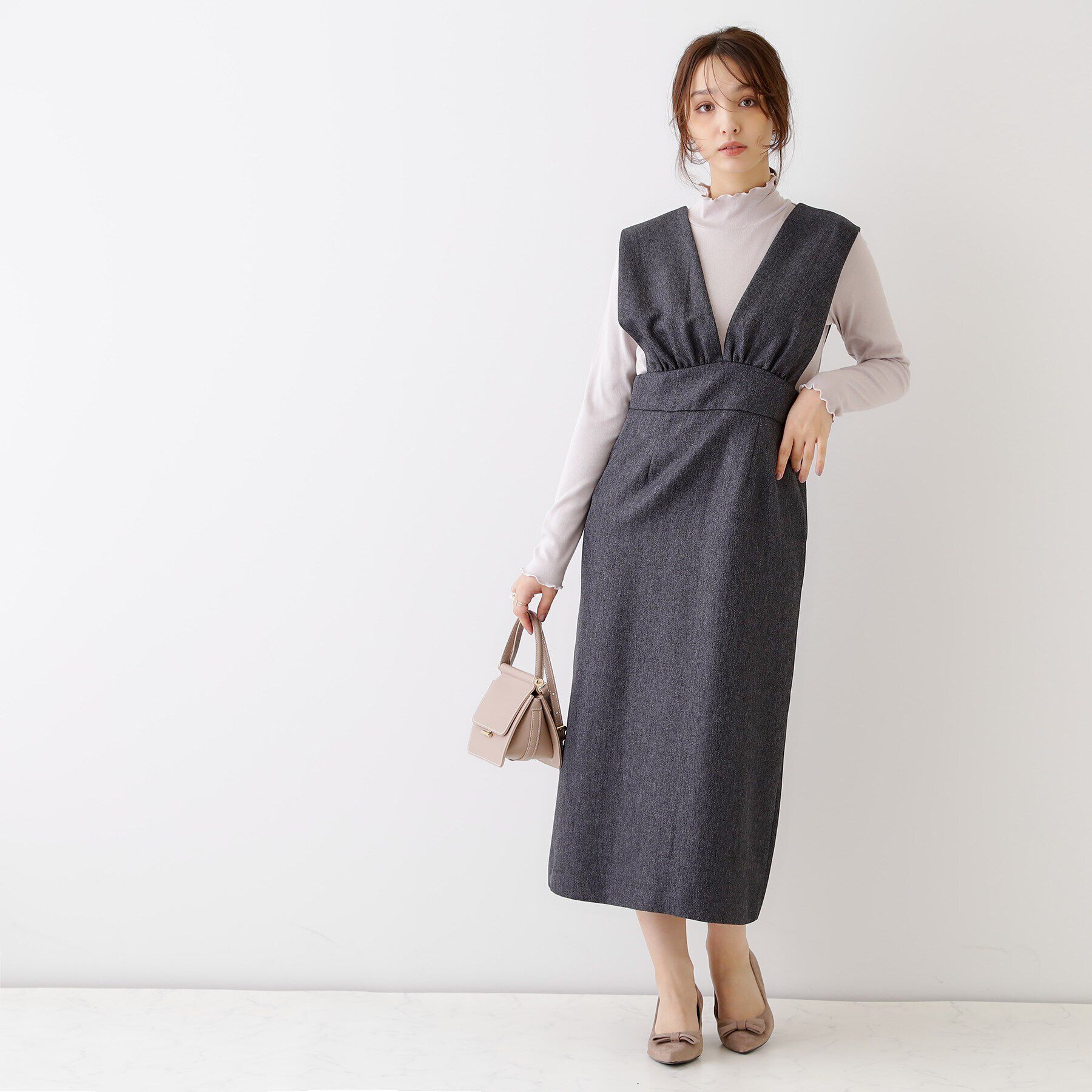 Couture broach「【洗える・スッキリ見え最旬ワンピ】メランジヘリンボーンジャンスカ」|ワンピース|