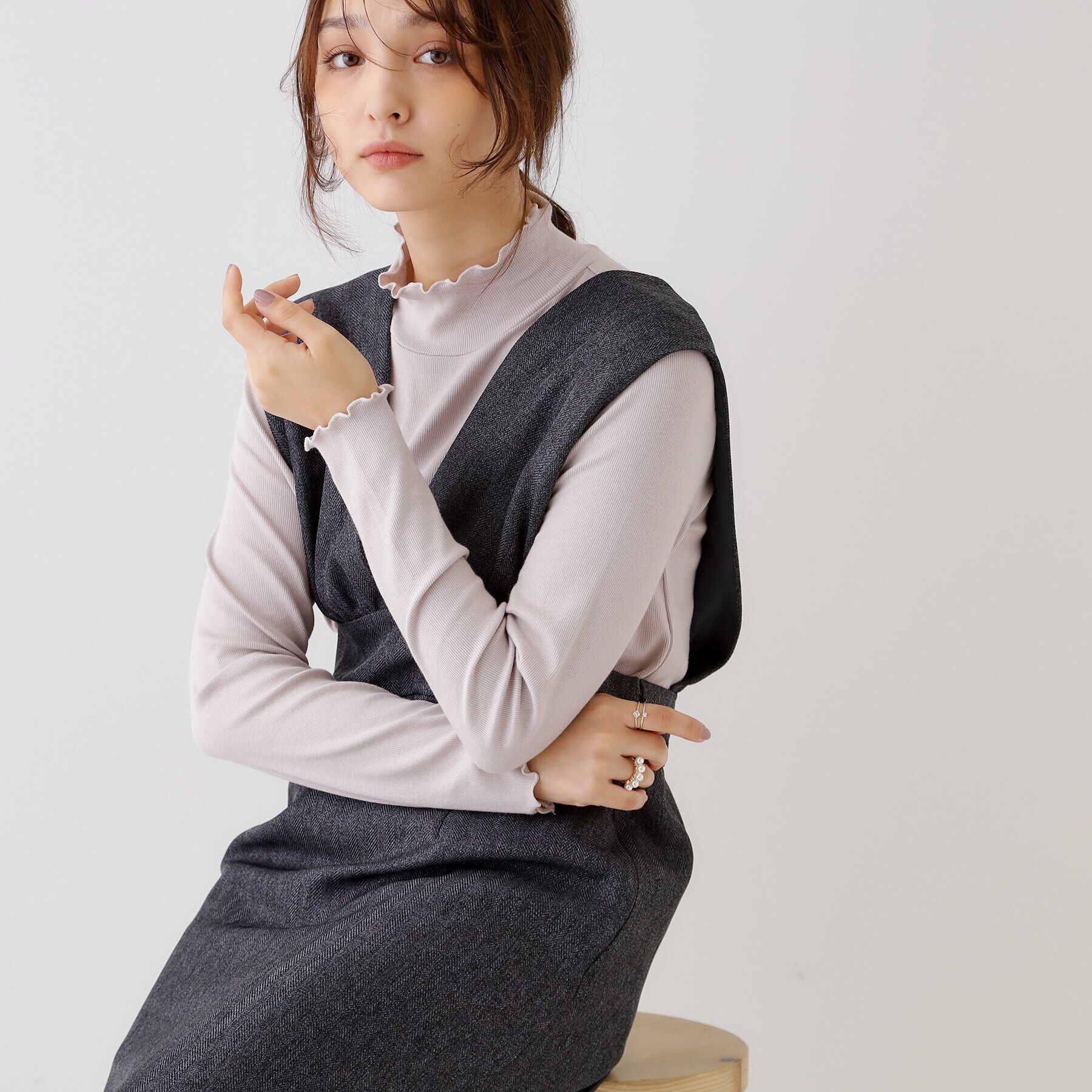 Couture broach「【洗える・スッキリ見え最旬ワンピ】メランジヘリンボーンジャンスカ」|ワンピース|