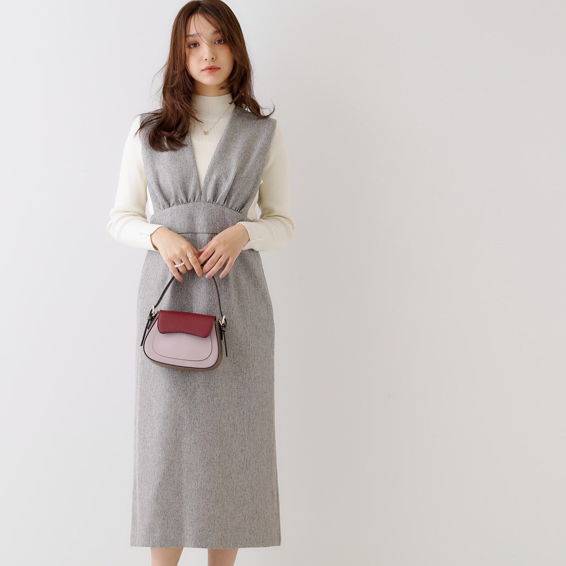 Couture broach「【洗える・スッキリ見え最旬ワンピ】メランジヘリンボーンジャンスカ」|ワンピース|