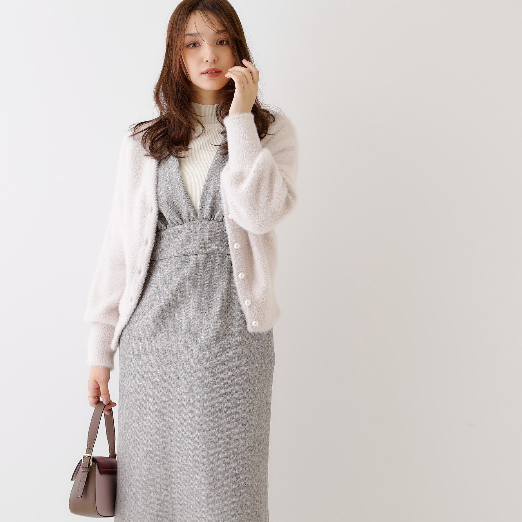 Couture broach「【洗える・スッキリ見え最旬ワンピ】メランジヘリンボーンジャンスカ」|ワンピース|