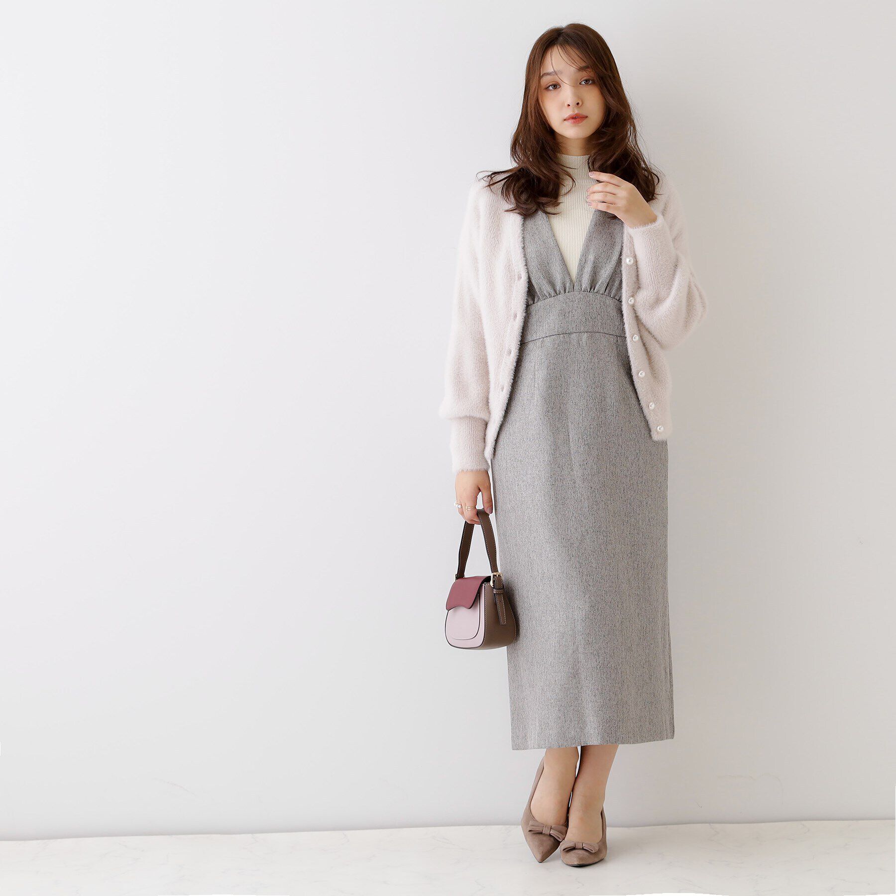 Couture broach「【洗える・スッキリ見え最旬ワンピ】メランジヘリンボーンジャンスカ」|ワンピース|