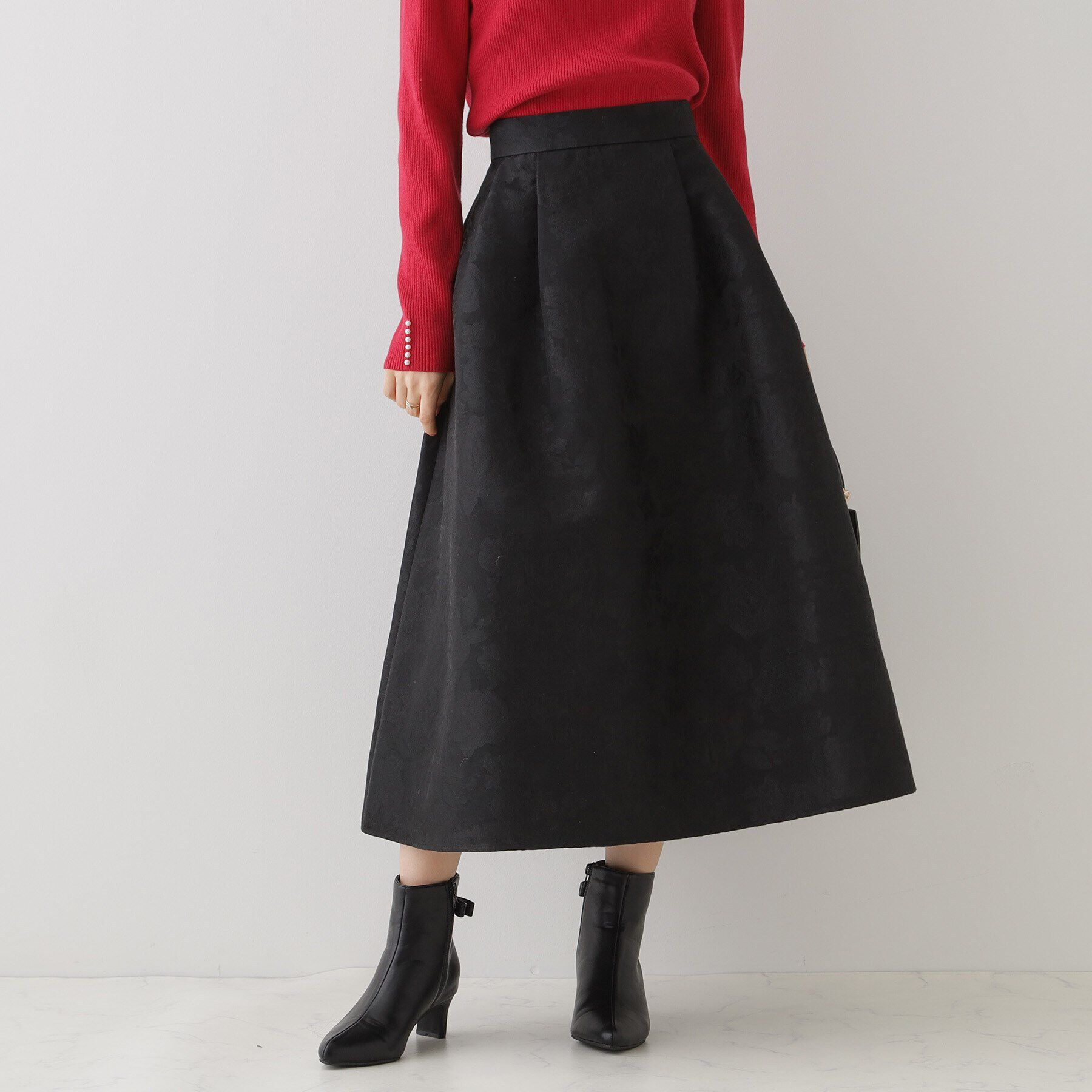 Couture broach「【エレガントな雰囲気漂う】フラワージャカードスカート」|スカート|ﾌﾞﾗｯｸ(419)