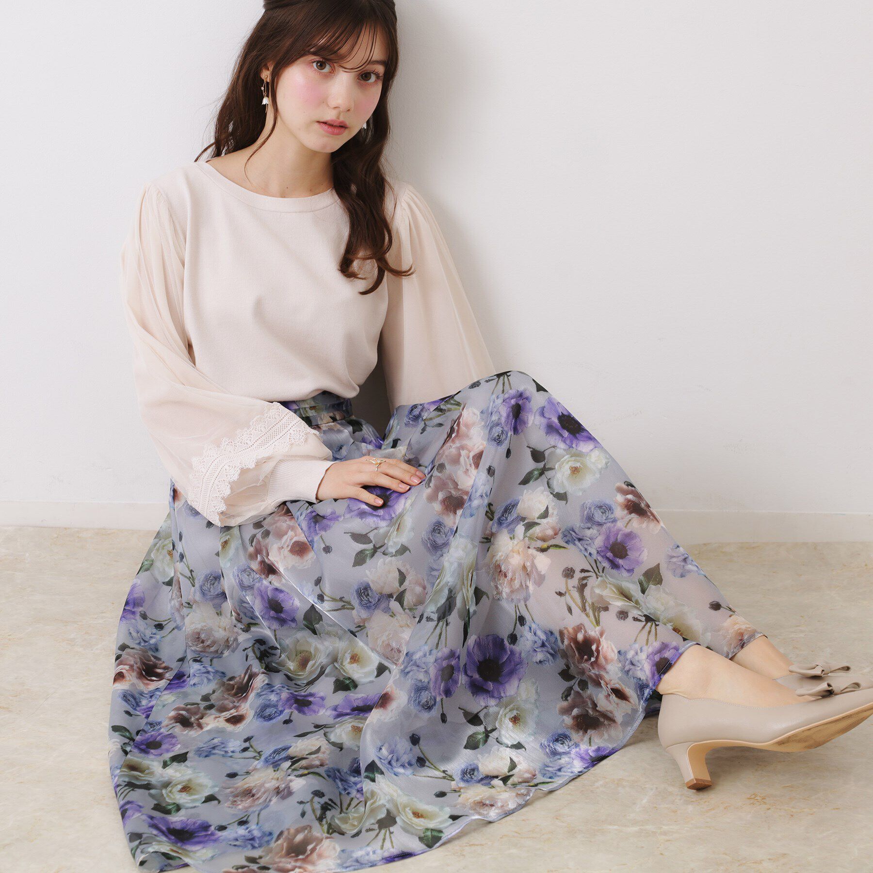 Couture broach「【大人可愛い・きれいめ】Springオーガンフルールスカート」|スカート|ライトグレー(111