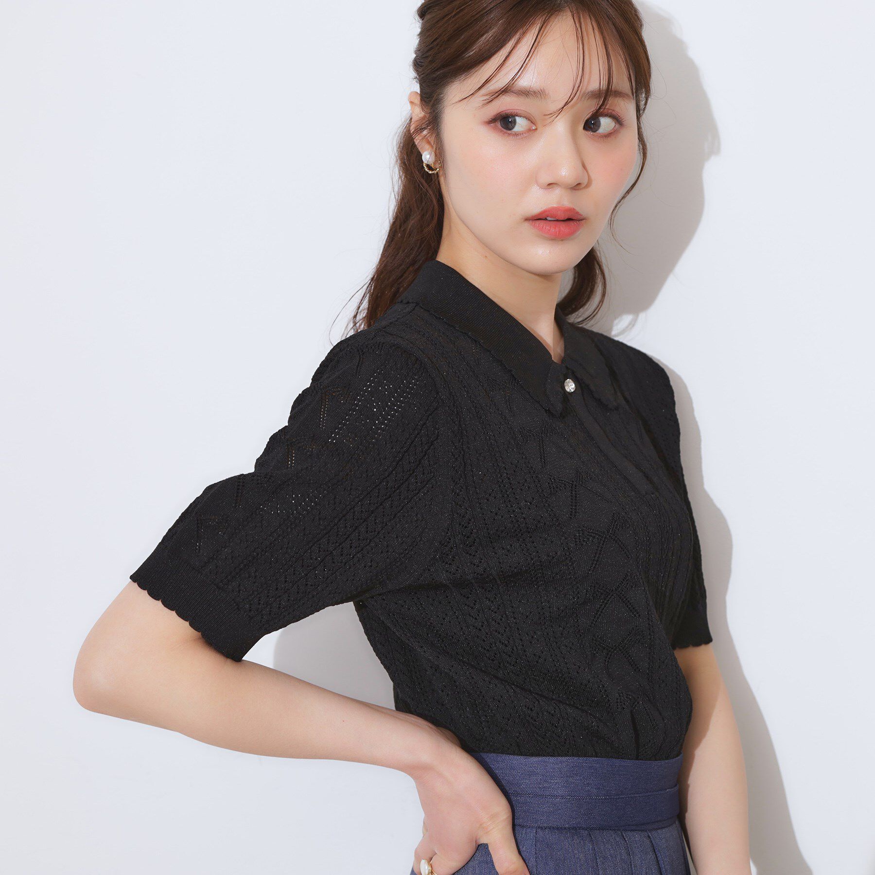 Couture broach「【洗える・大人可愛い】リボン透かし柄ポロニット」|ニット・セーター|